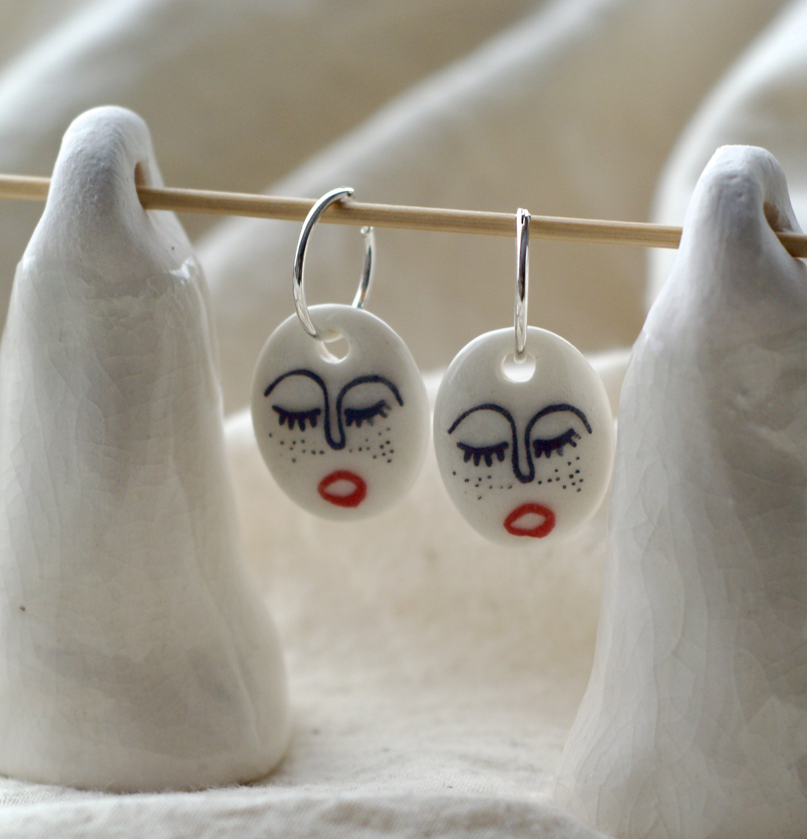 Abstract Ceramic Face Earrings
