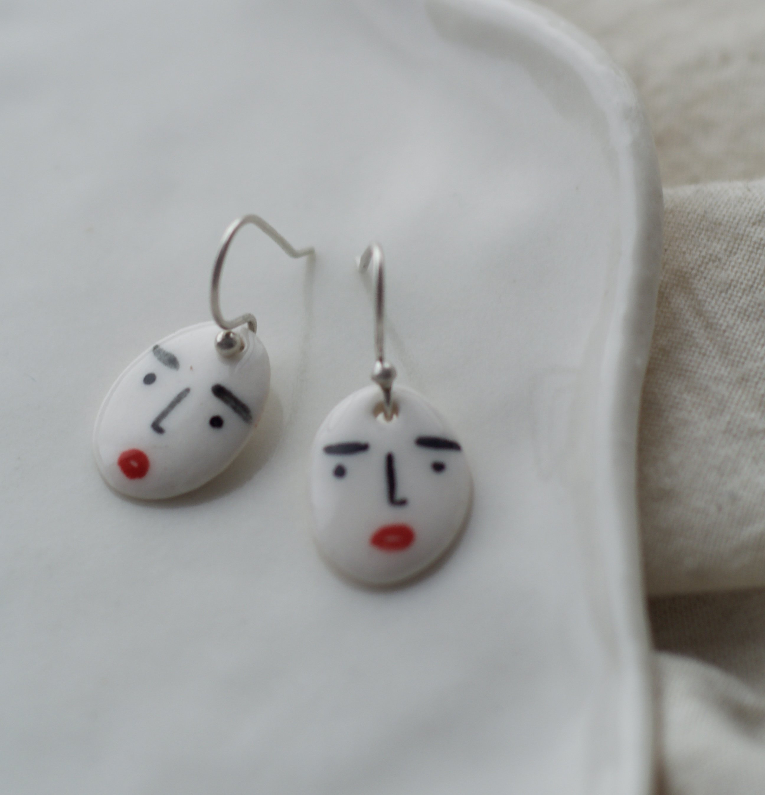 Abstract Mini Face Ceramic Earrings 