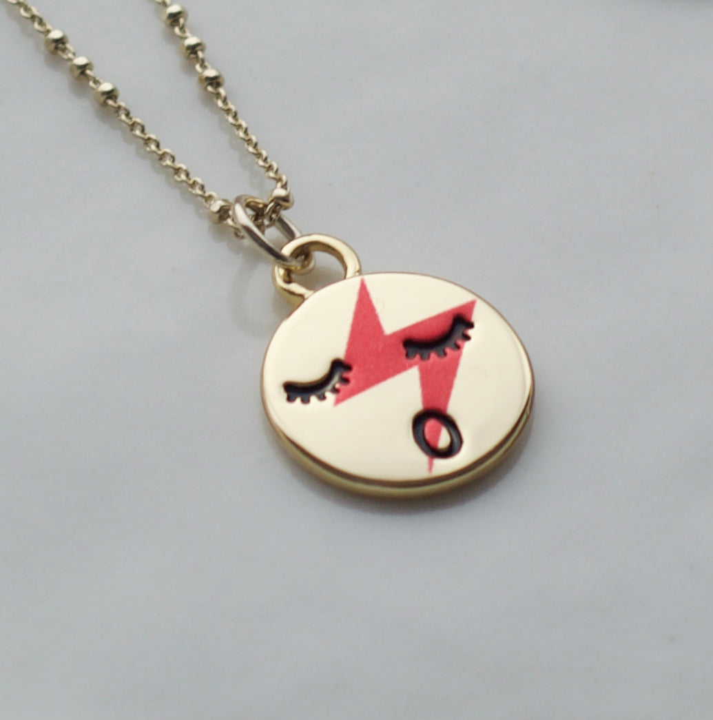 Red lightening face neckace