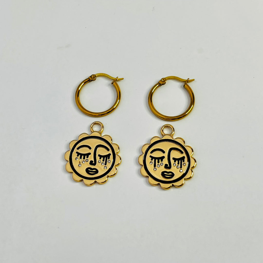 Sun's crystal dreaming face hoop earrings