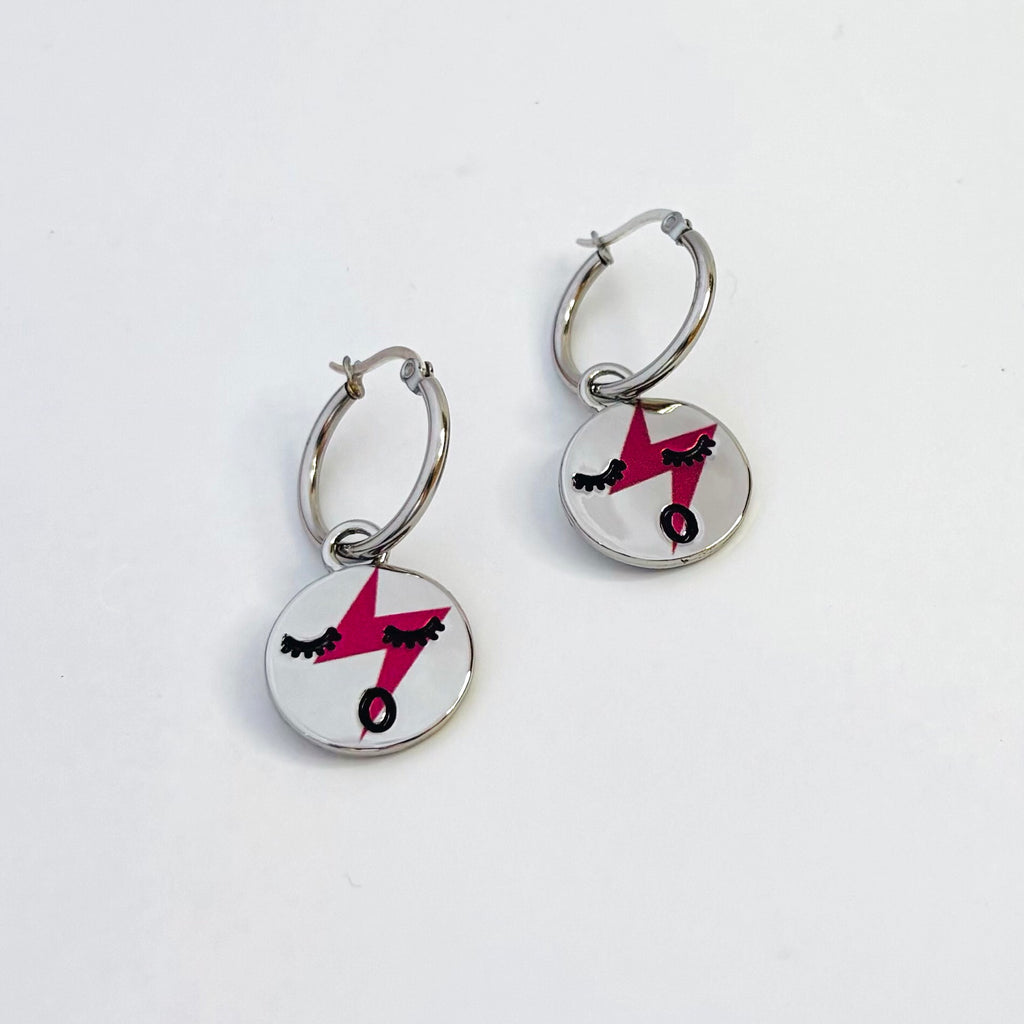 Red lightening face hoop earrings