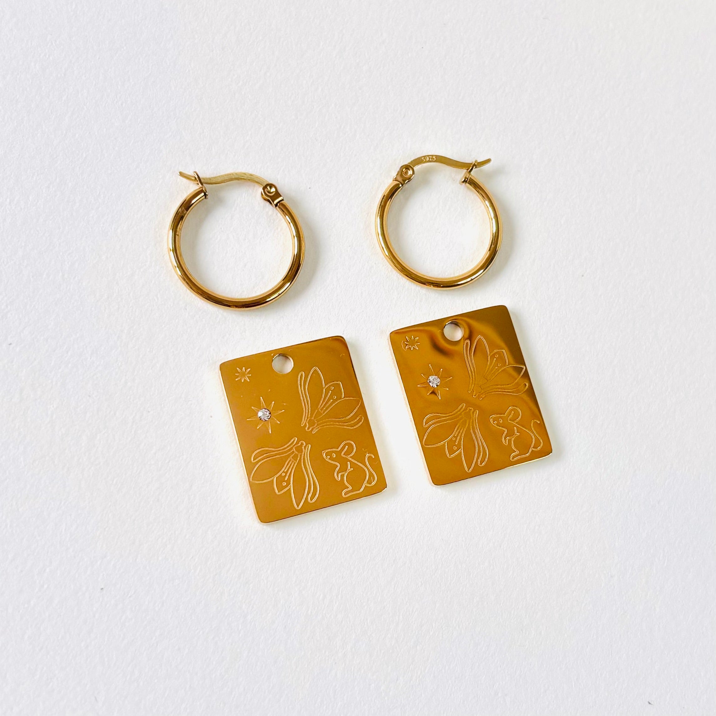 Rat & Snowdrop pendant hoop earrings