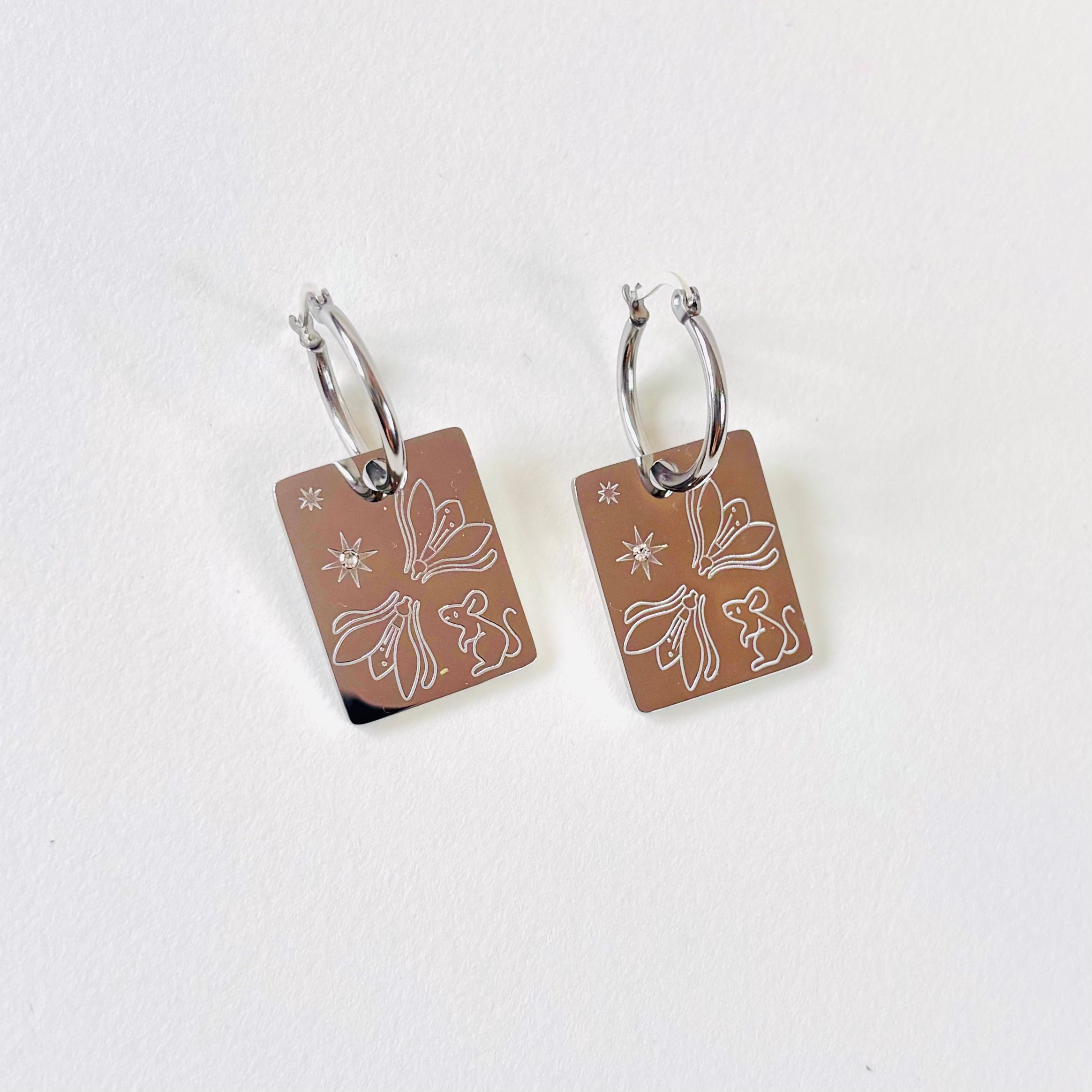 Rat & Snowdrop pendant hoop earrings
