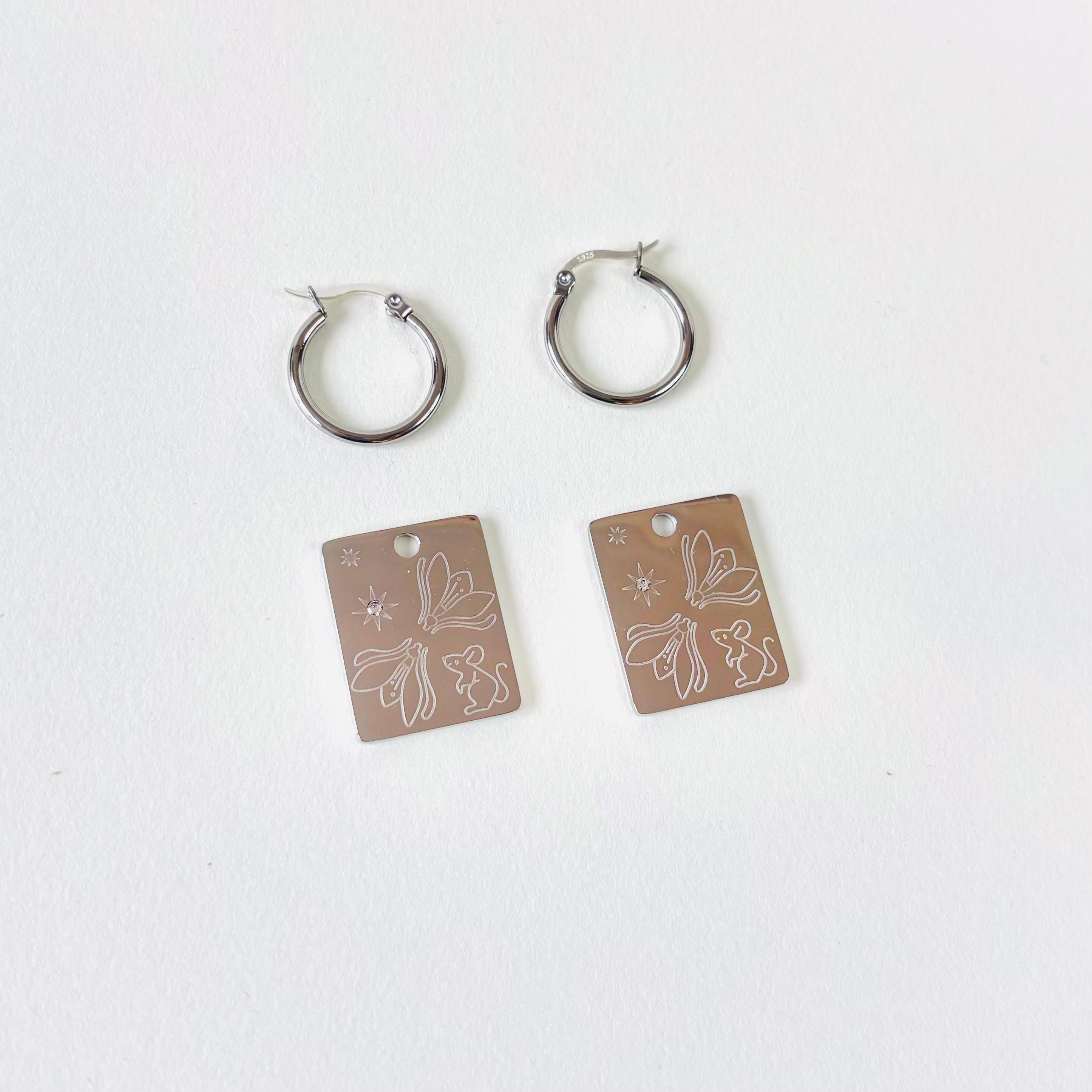 Rat & Snowdrop pendant hoop earrings