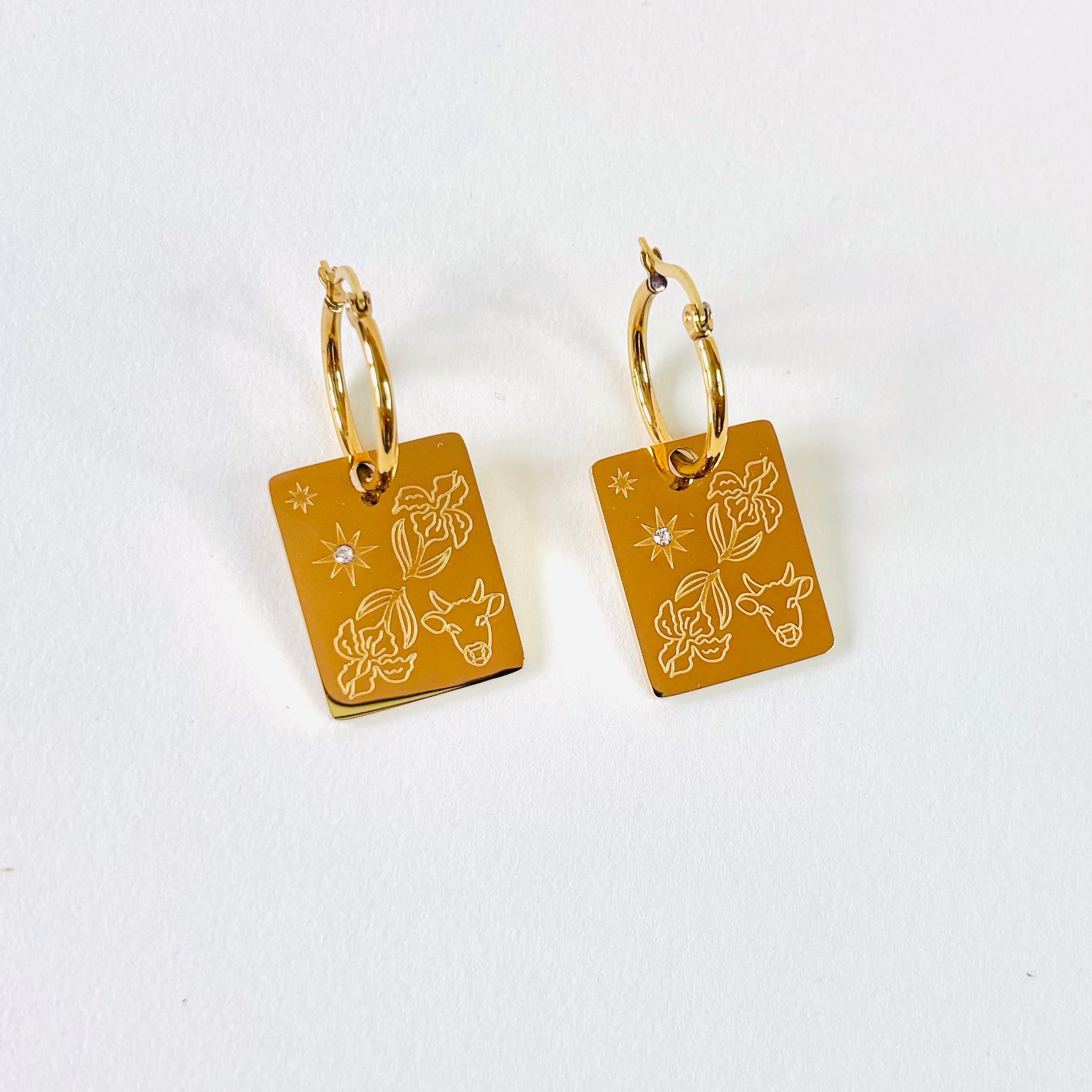 Ox & Iris pendant hoop earrings