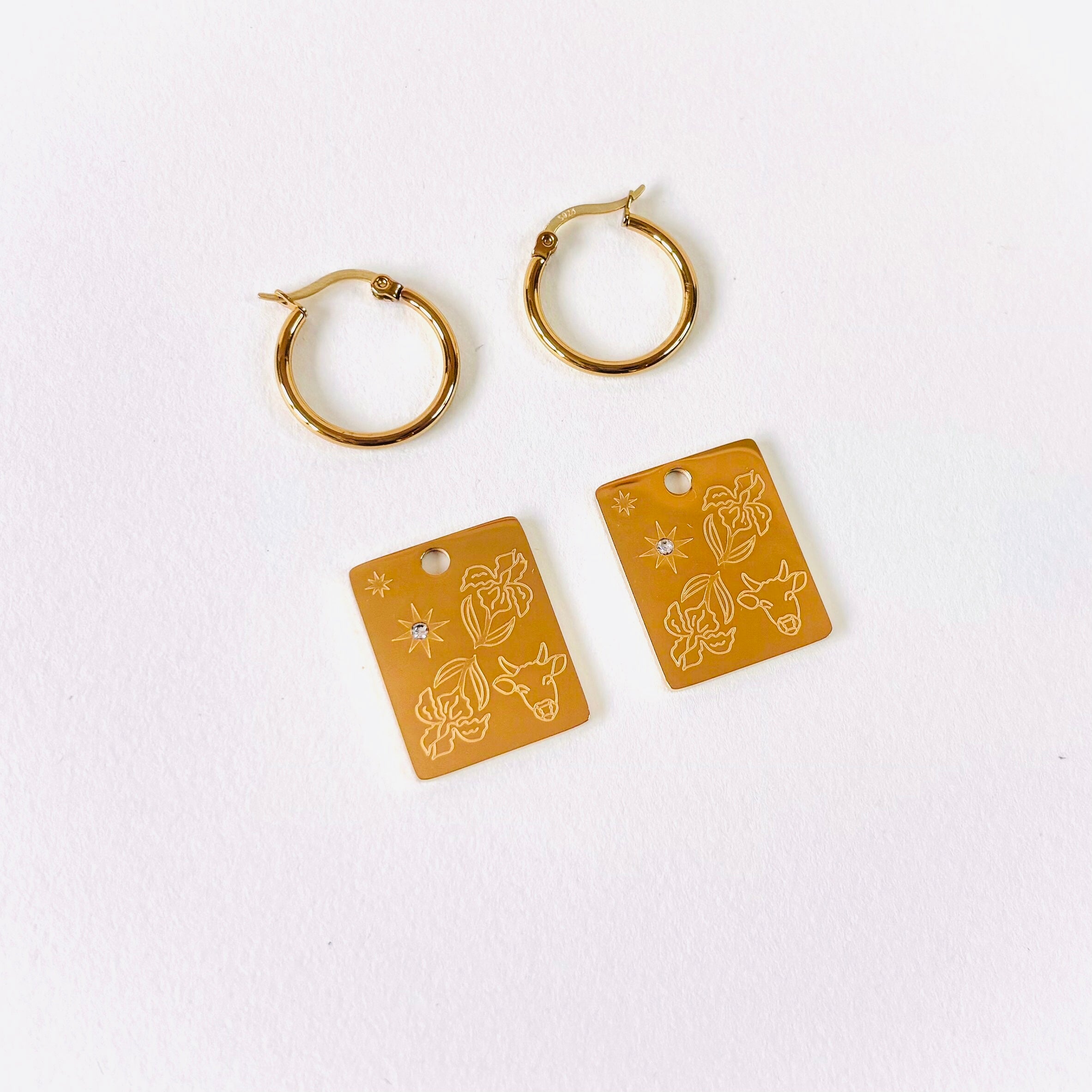 Ox & Iris pendant hoop earrings