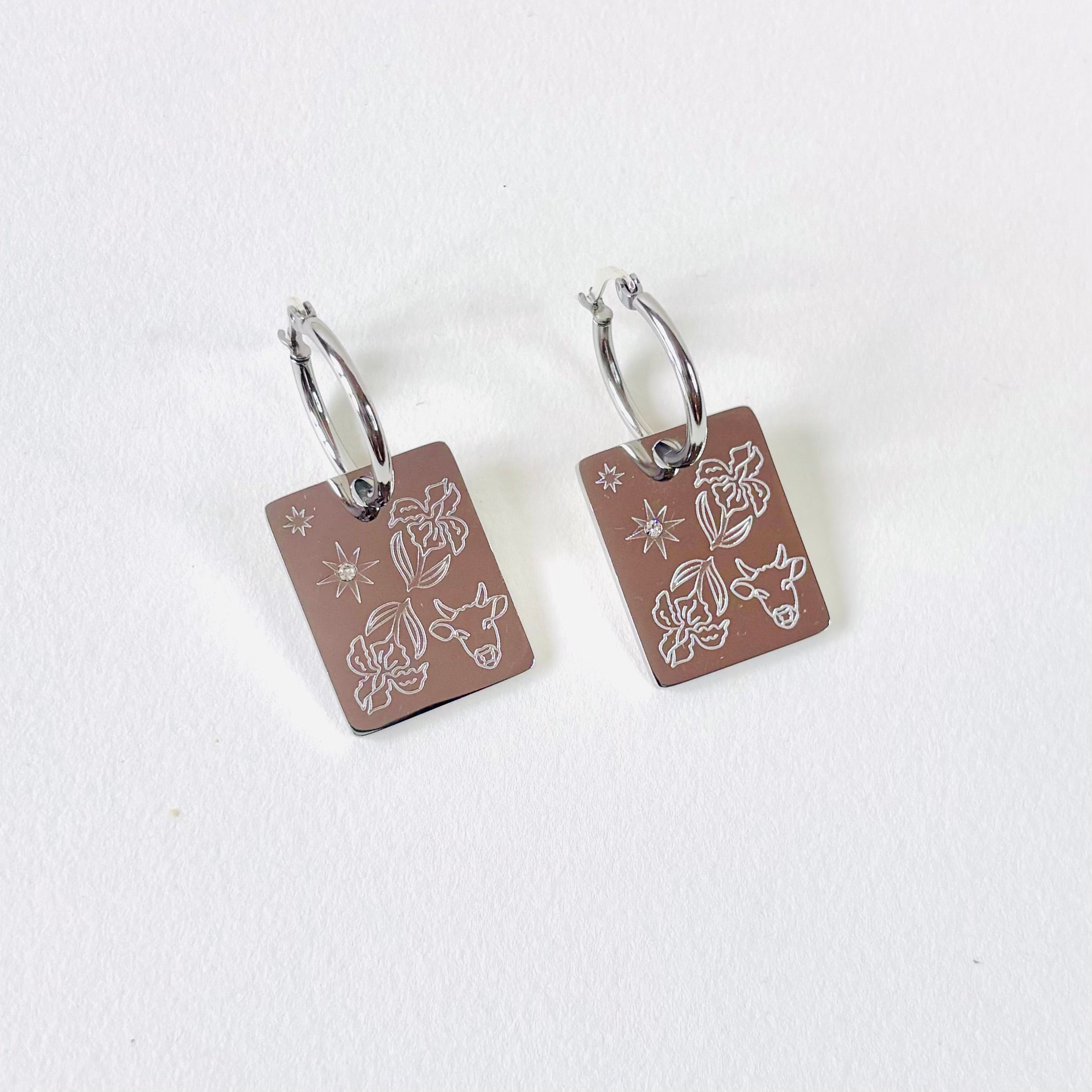 Ox & Iris pendant hoop earring