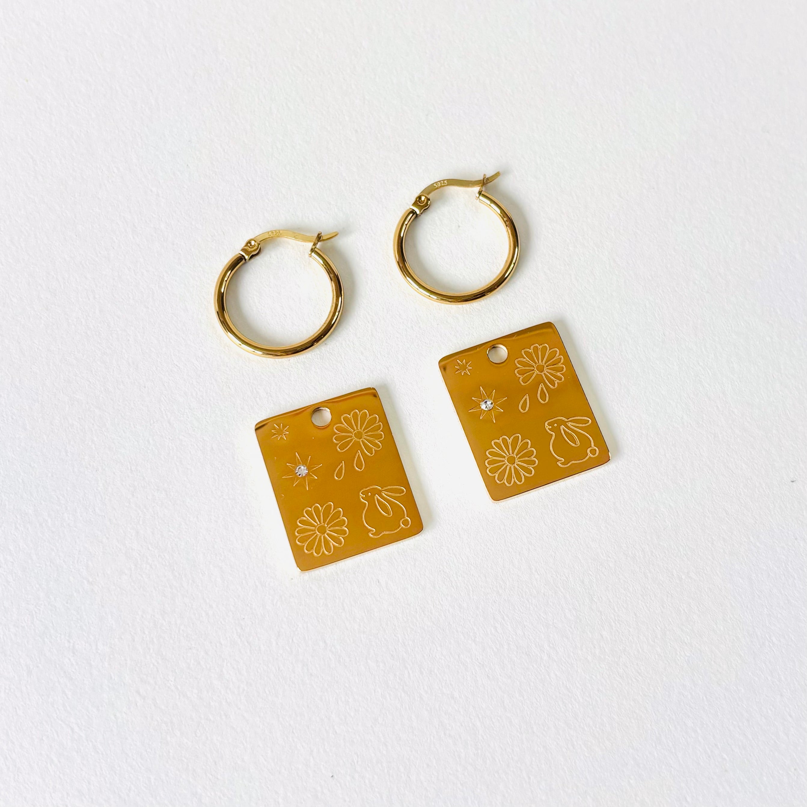 Rabbit & Daisy pendant hoop earrings