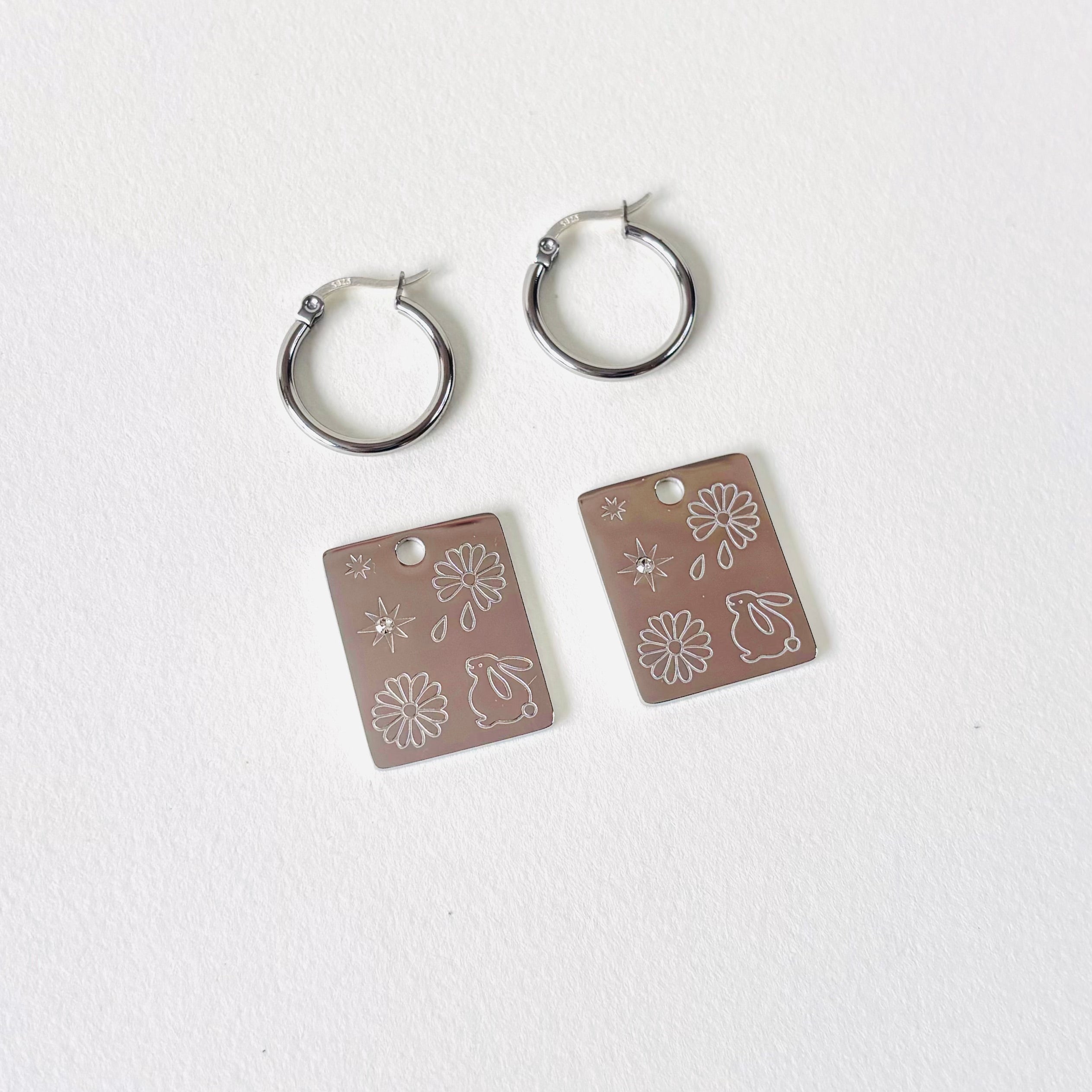 Rabbit & Daisy blossom pendant hoop earrings