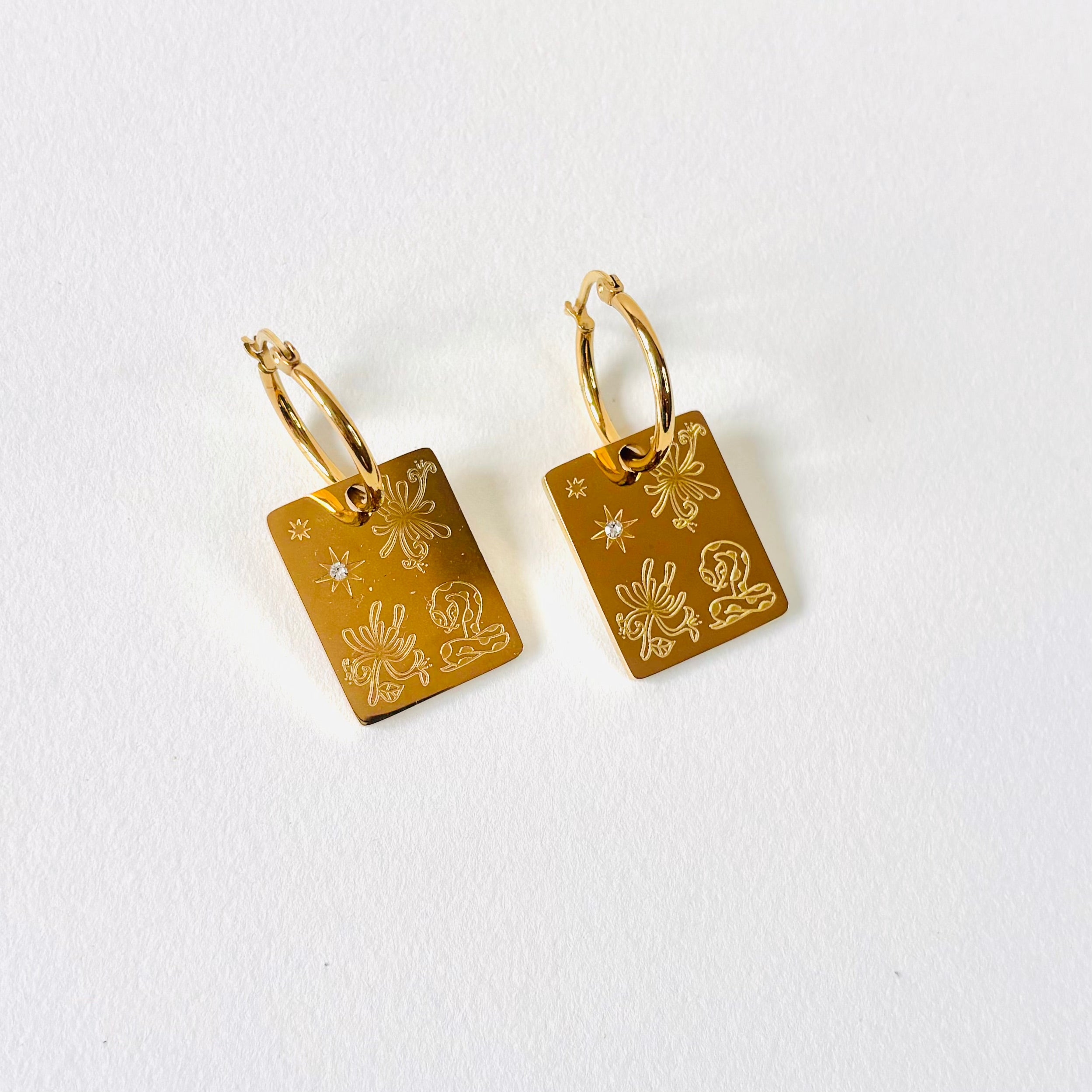 Snake & Honeysuckle pendant hoop earrings