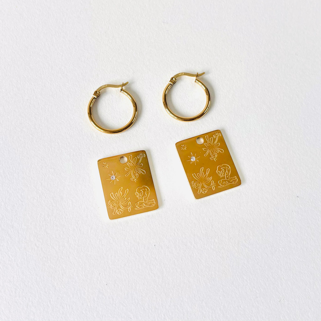 Snake & Honeysuckle pendant hoop earrings