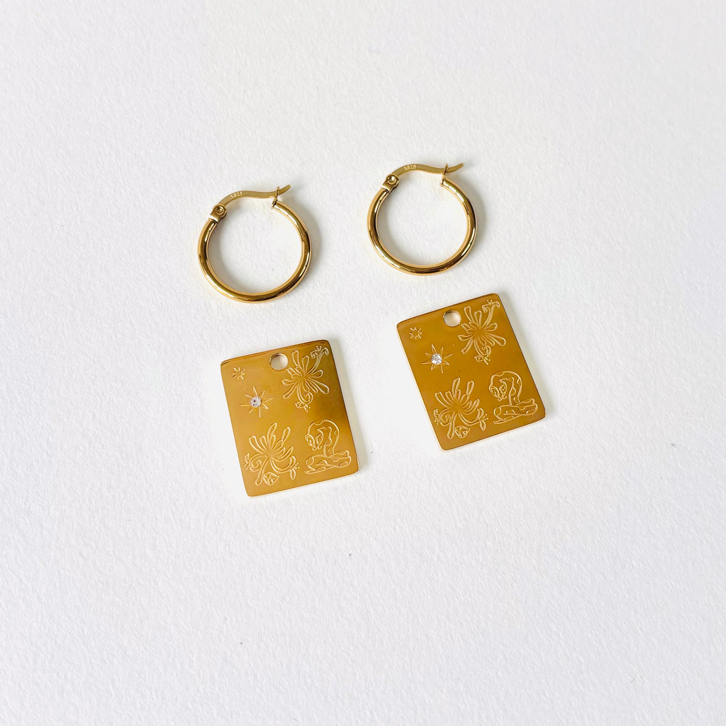 Snake & Honeysuckle pendant hoop earrings