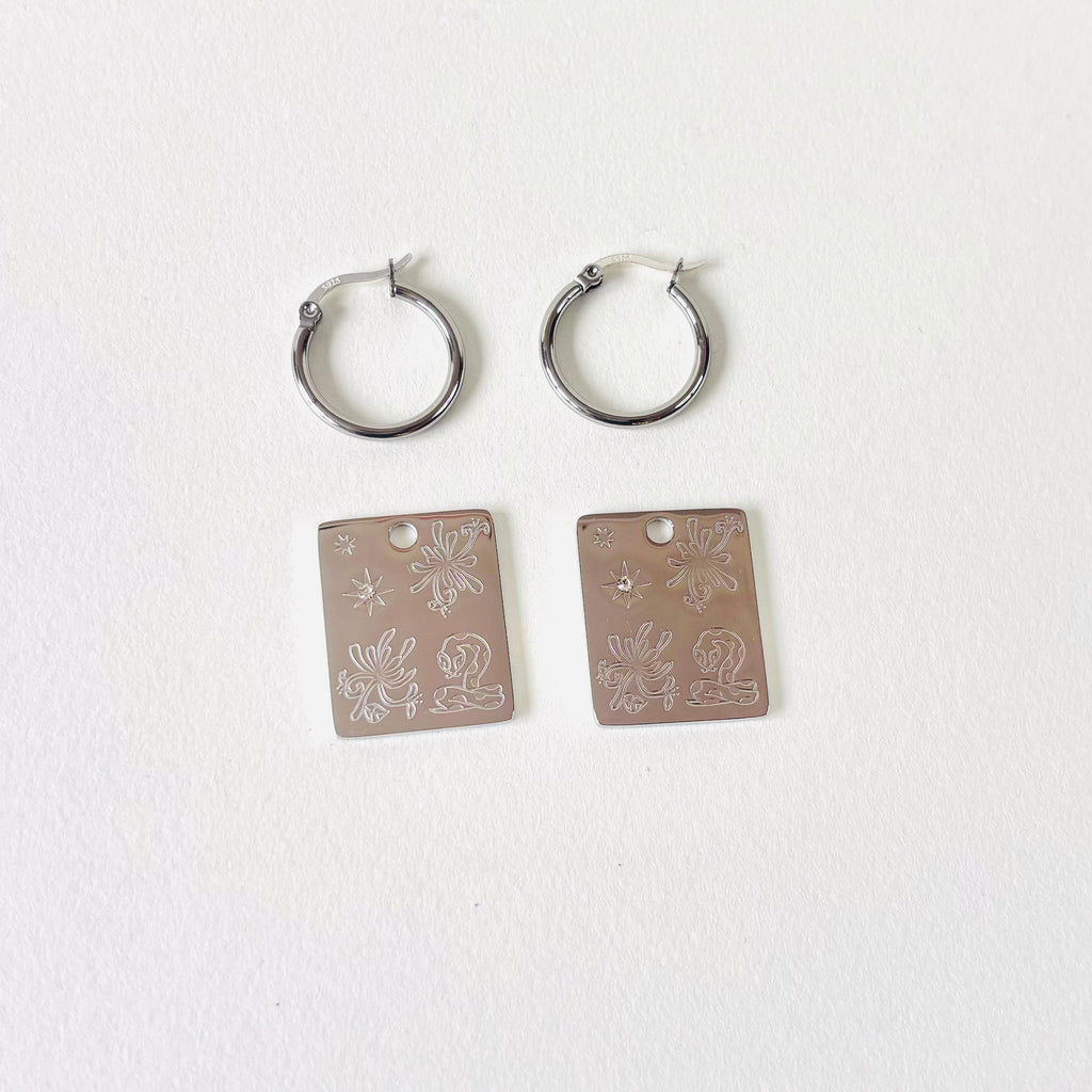 Snake & Honeysuckle pendant hoop earrings
