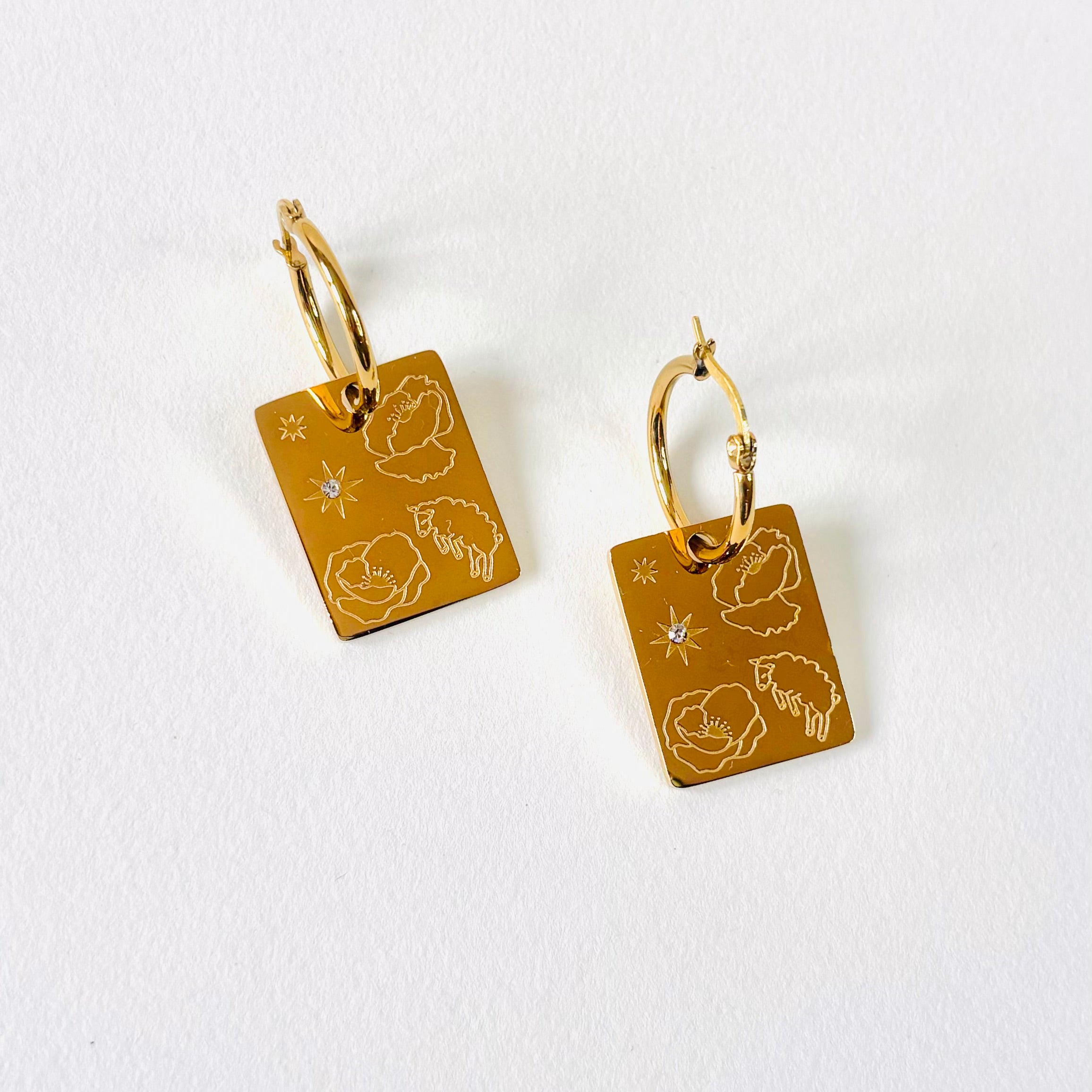 Sheep & Poppy  Pendant hoop earrings