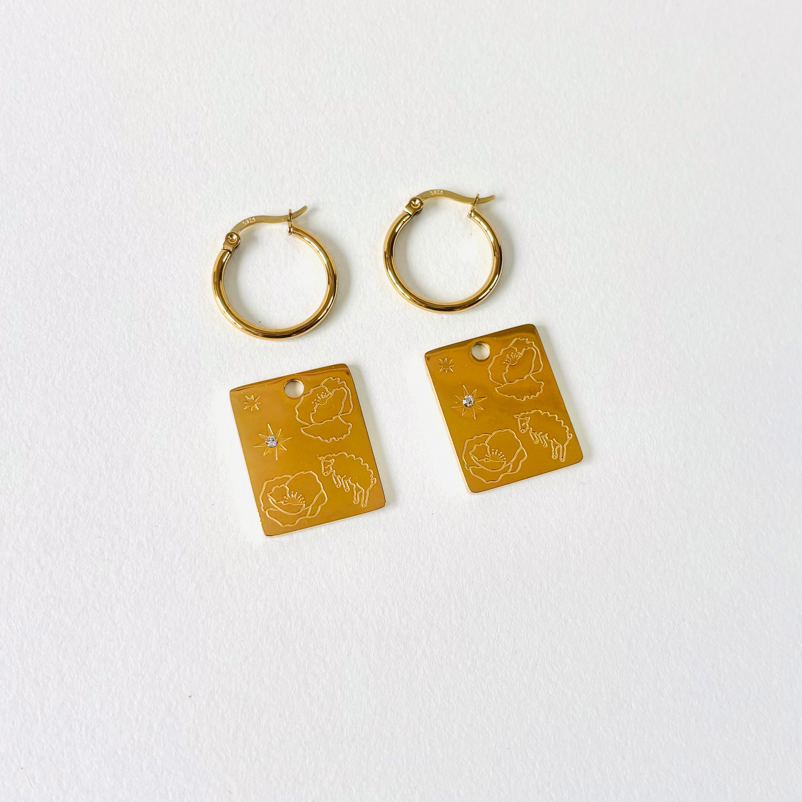 Sheep & Poppy  Pendant hoop earrings