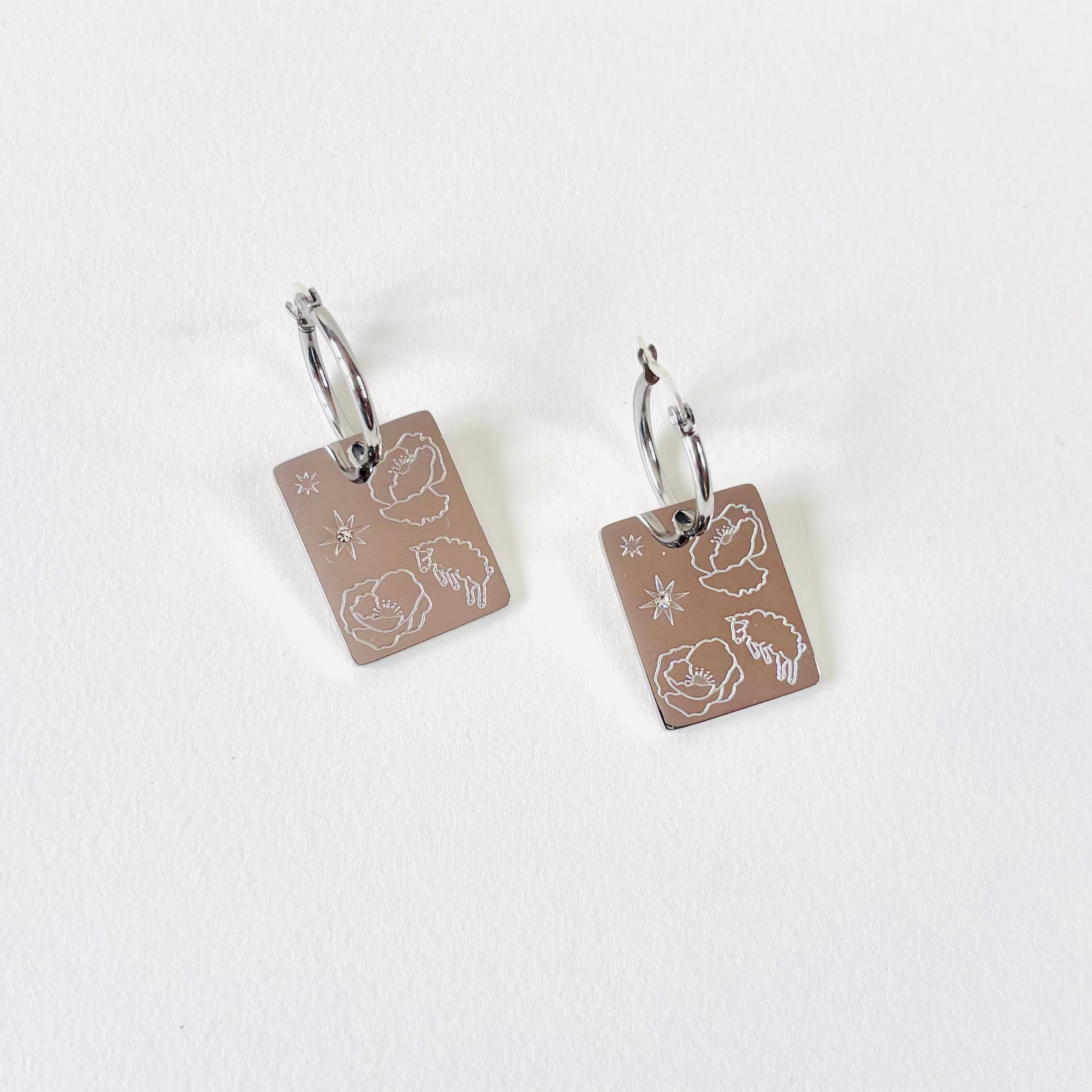 Sheep & Poppy pendant hoop earrings