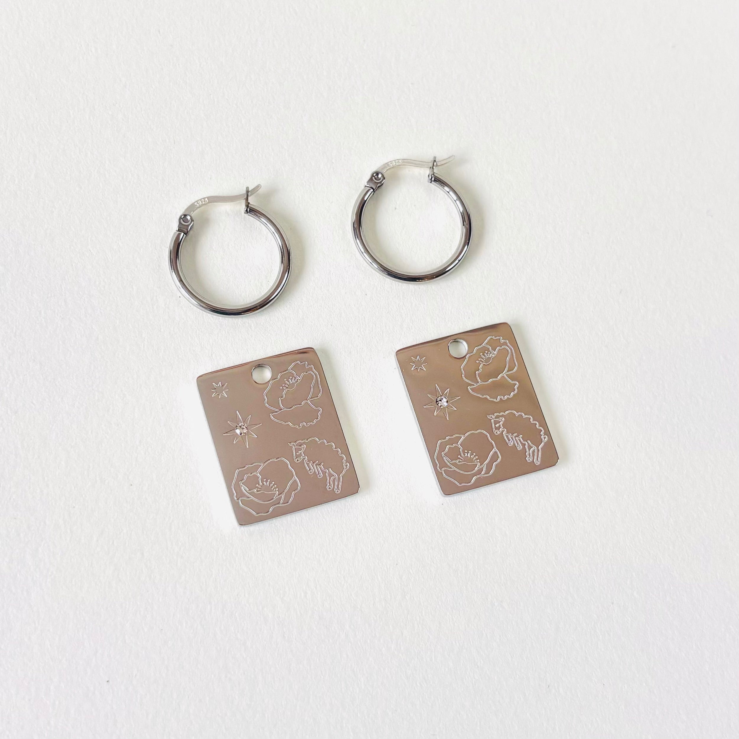 Sheep & Poppy pendant hoop earrings