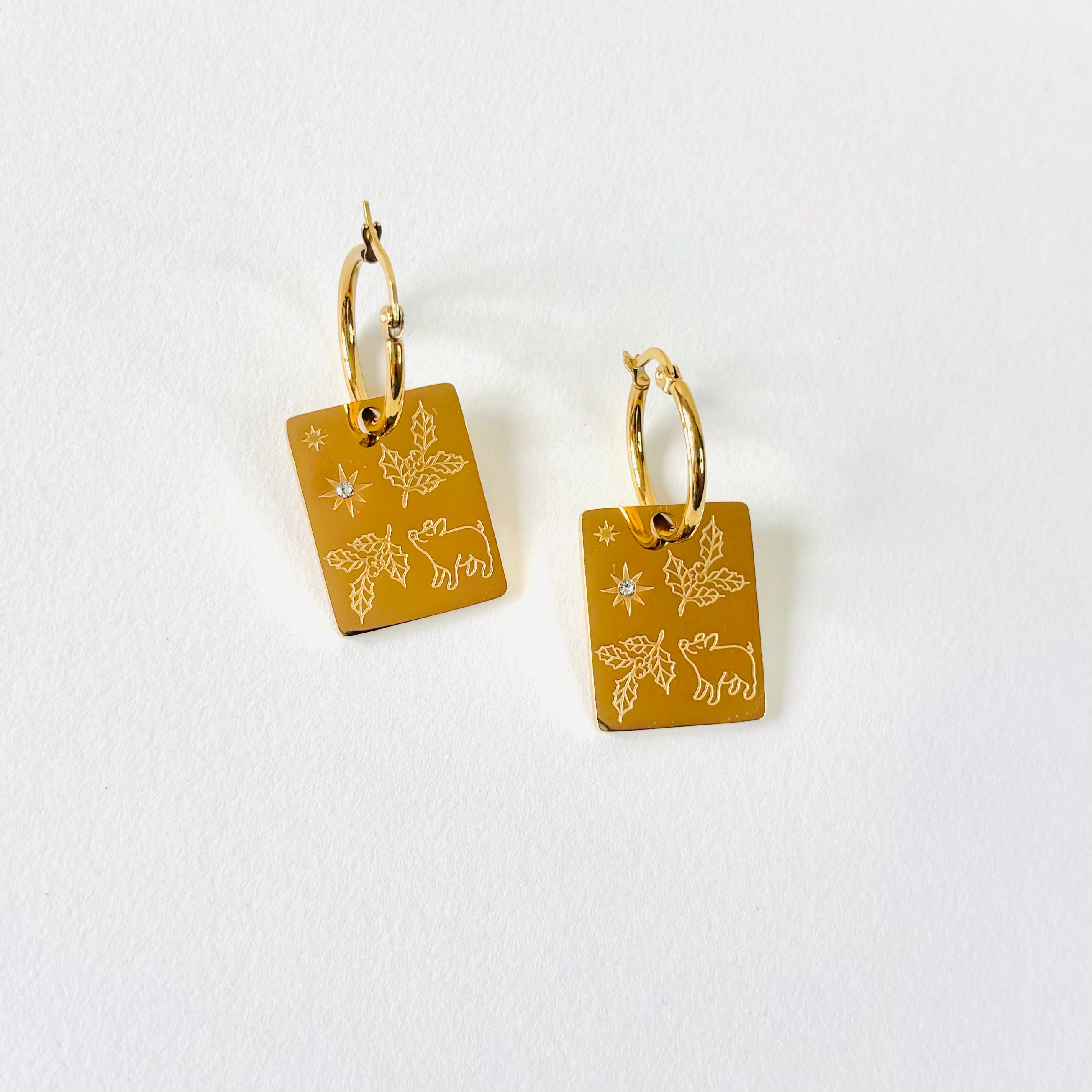 Pig & Holly pendant hoop earrings