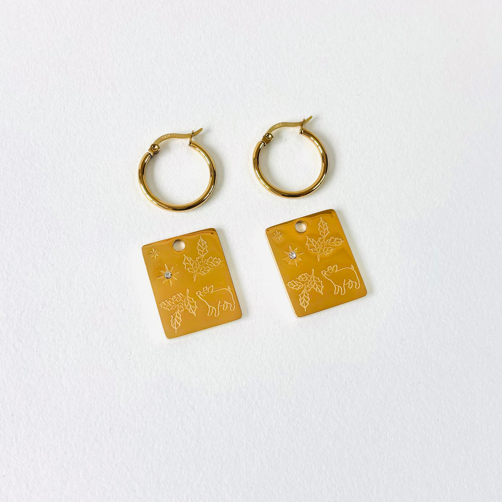 Pig & Holly pendant hoop earrings