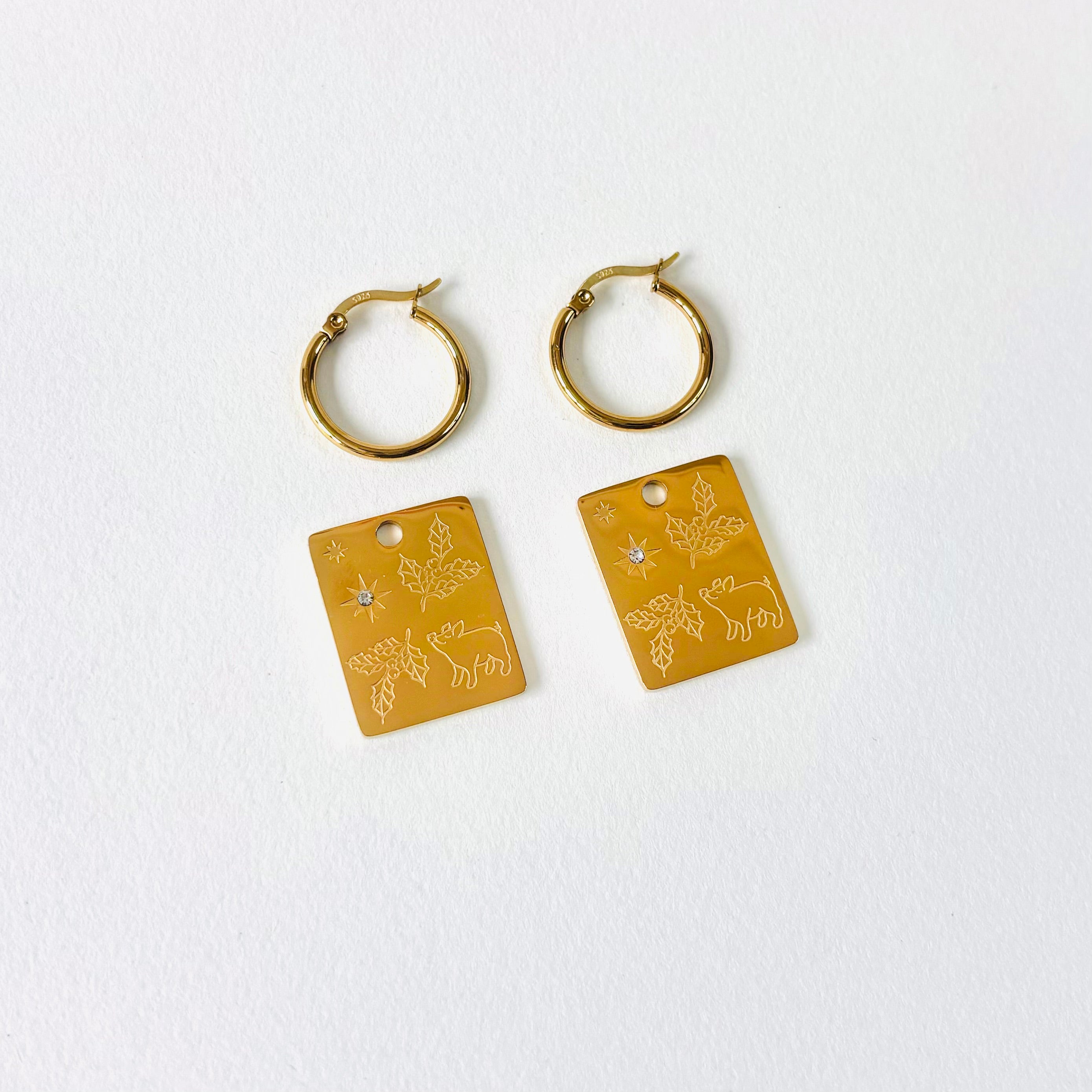 Pig & Holly pendant hoop earrings