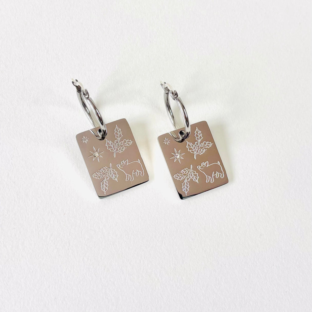 Pig & Holly pendant hoop earrings