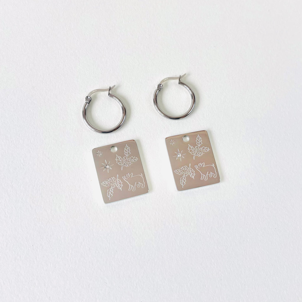Pig & Holly pendant hoop earrings