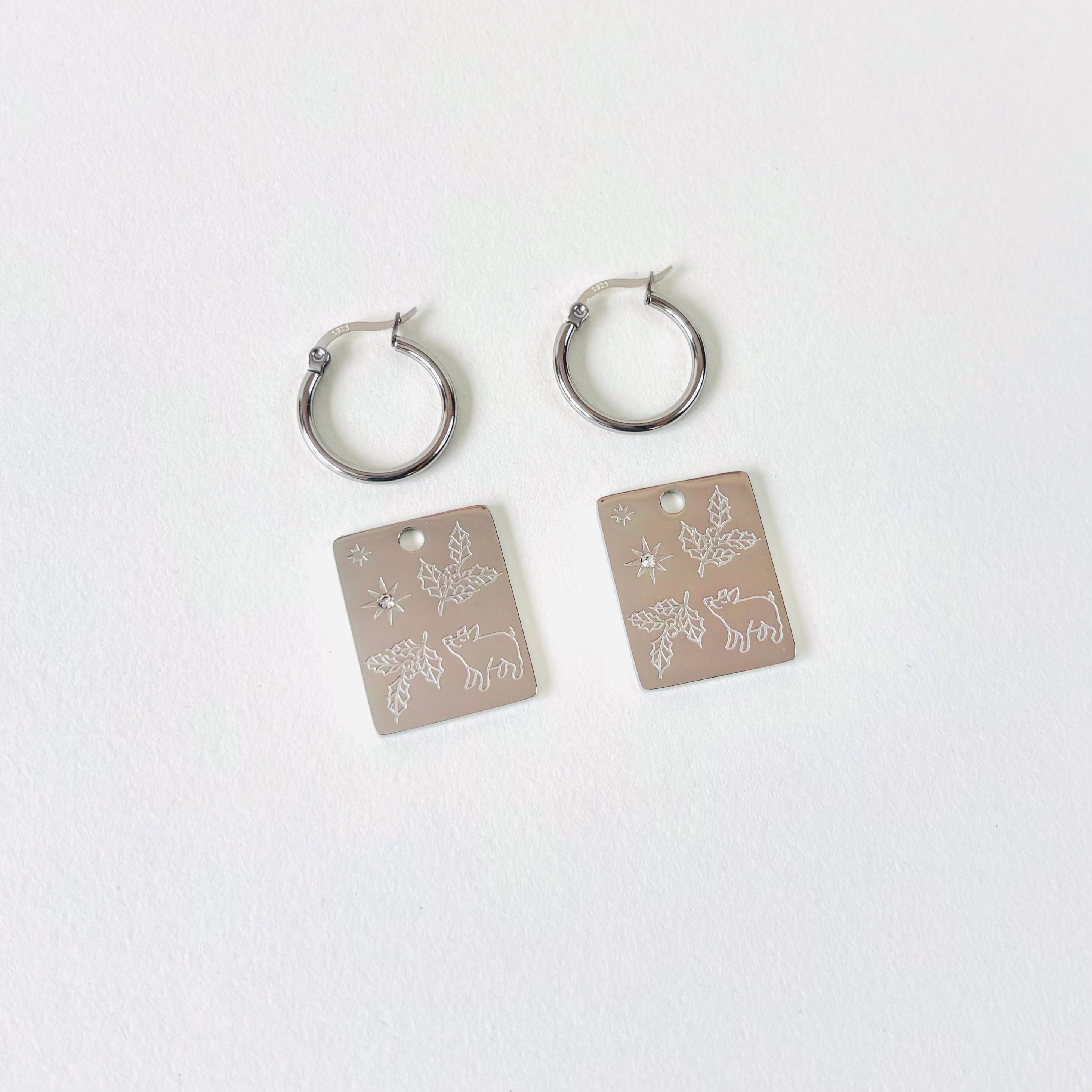 Pig & Holly pendant hoop earrings