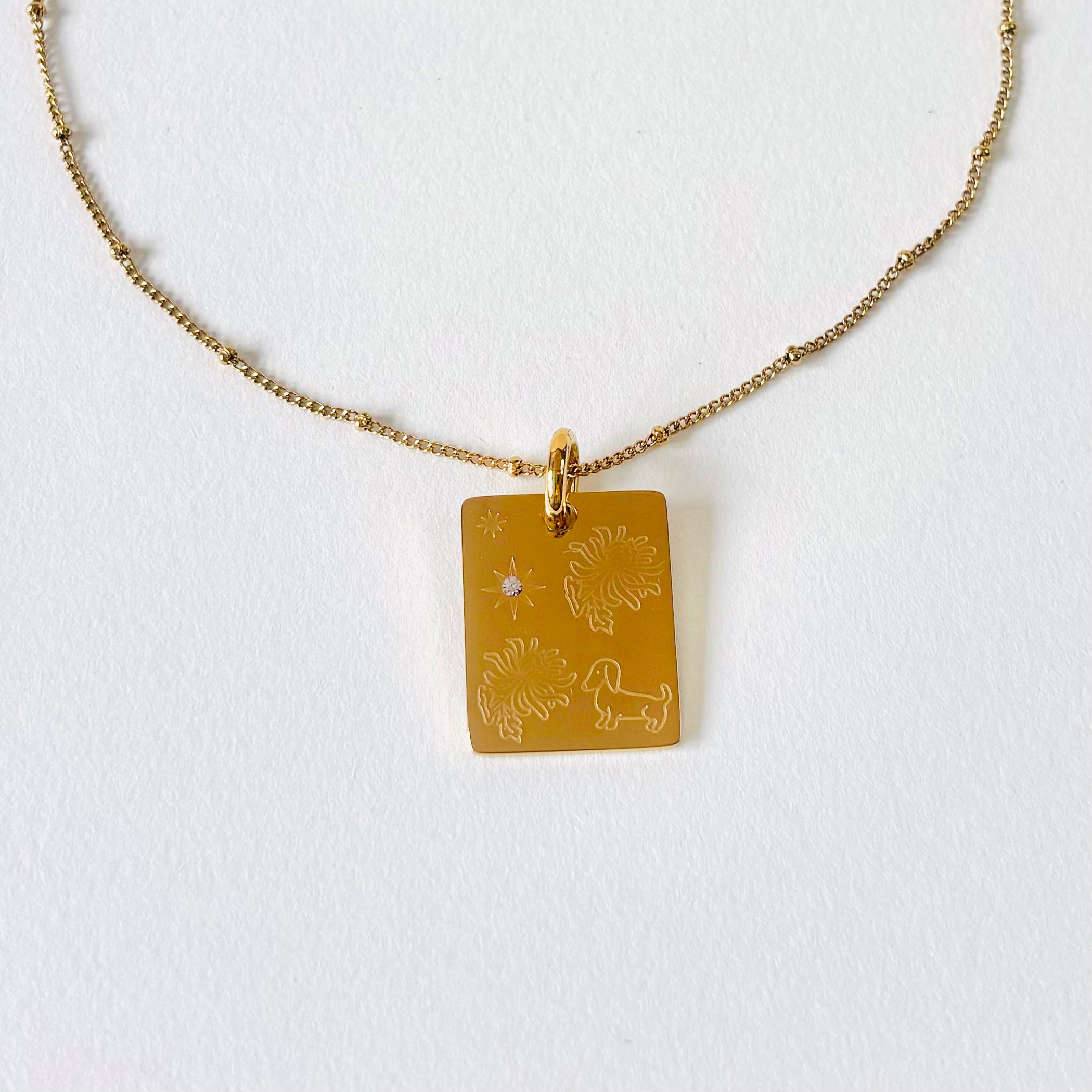 Dog & Chrysanthemum charm necklace