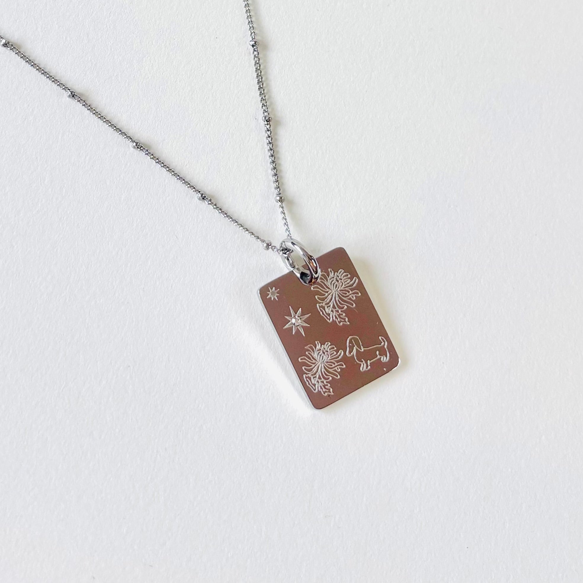 Dog & Chrysanthemum charm necklace