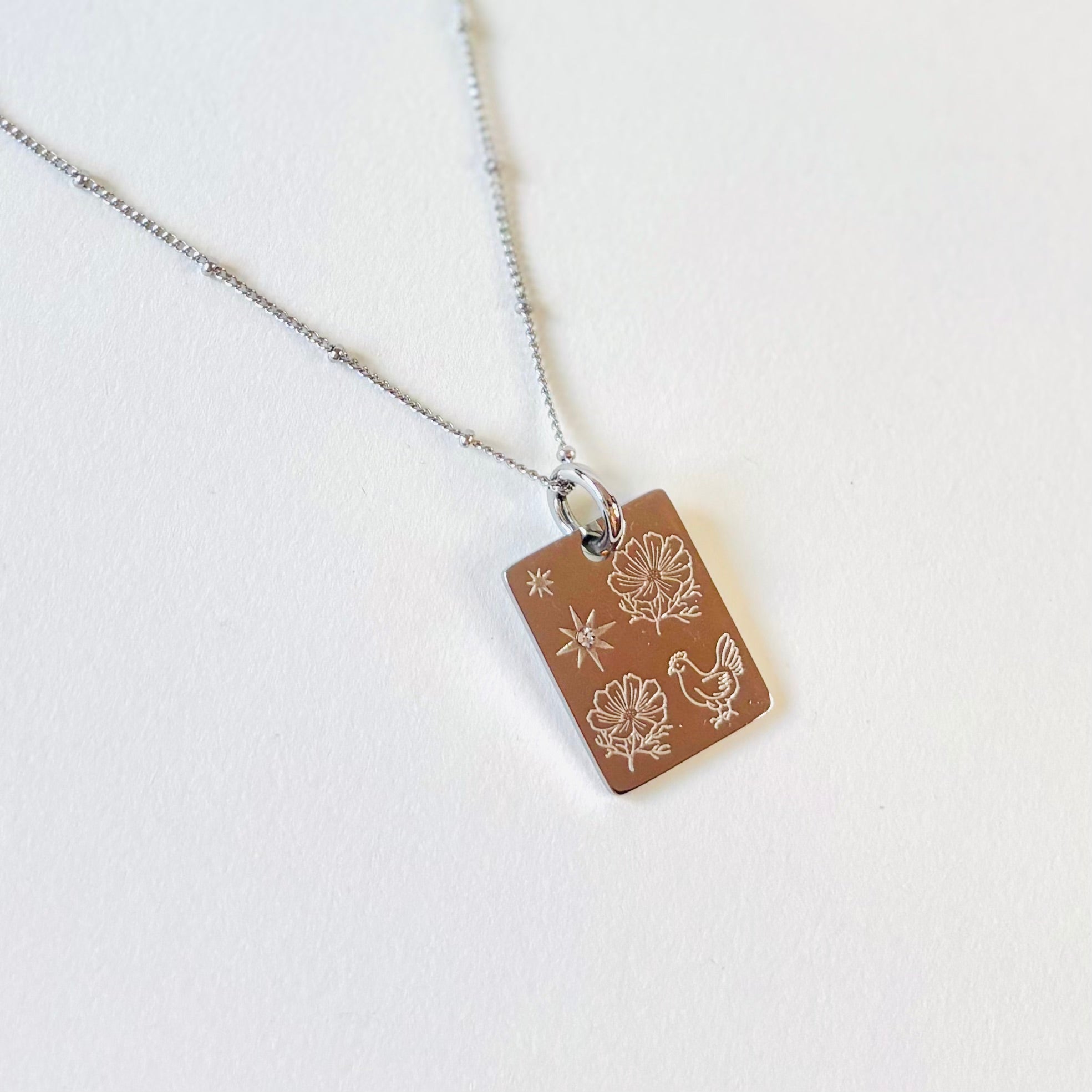 Rooster & Cosmos charm necklace