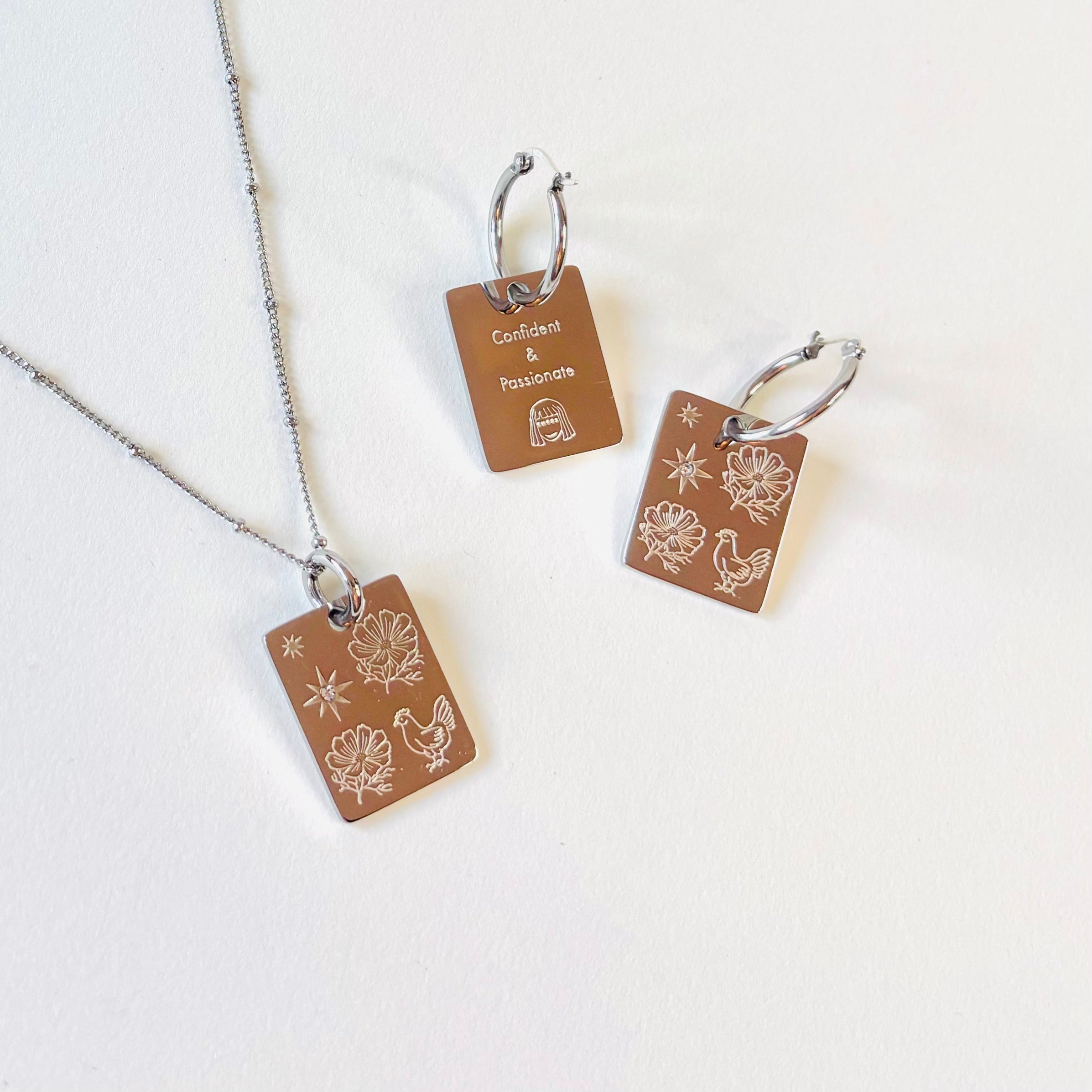 Rooster & Cosmos charm necklace