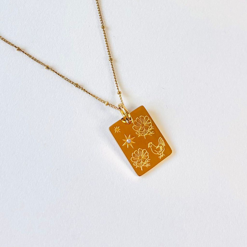 Rooster & Cosmos charm necklace