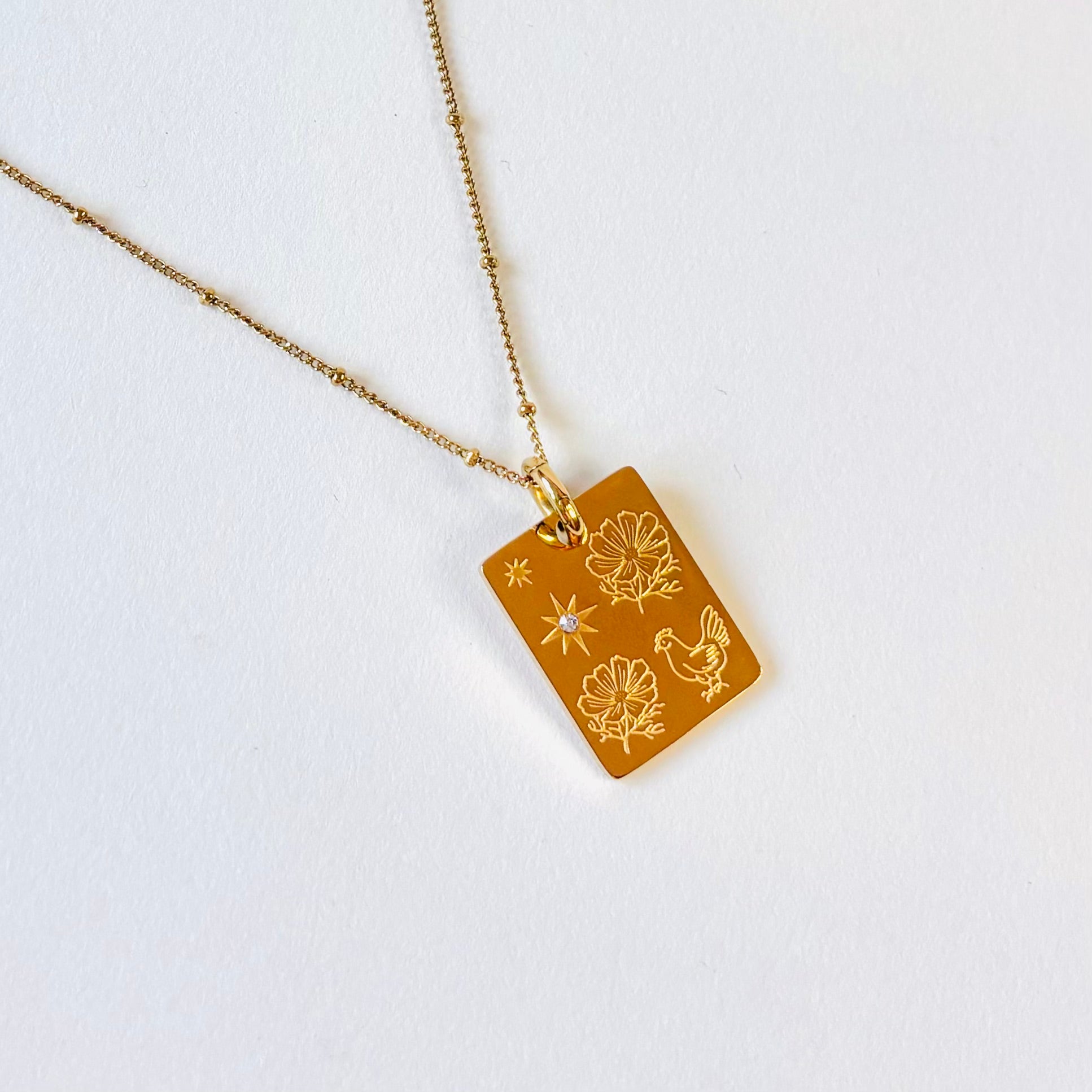 Rooster & Cosmos charm necklace