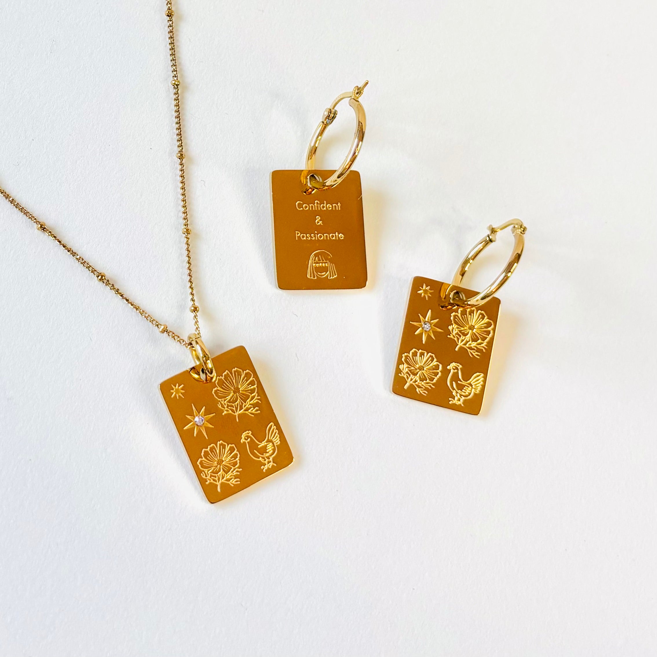 Rooster & Cosmos charm necklace