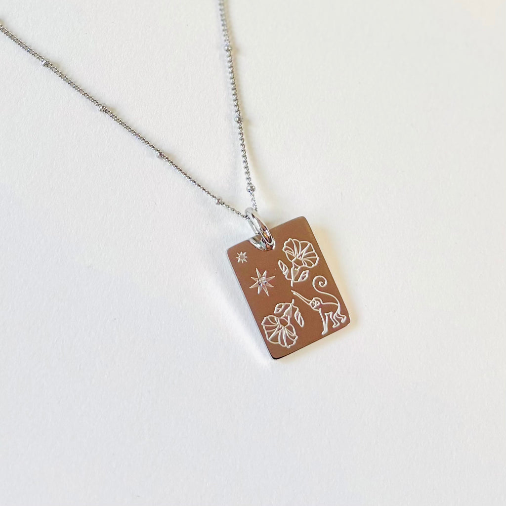 Monkey & Morning glory charm necklace