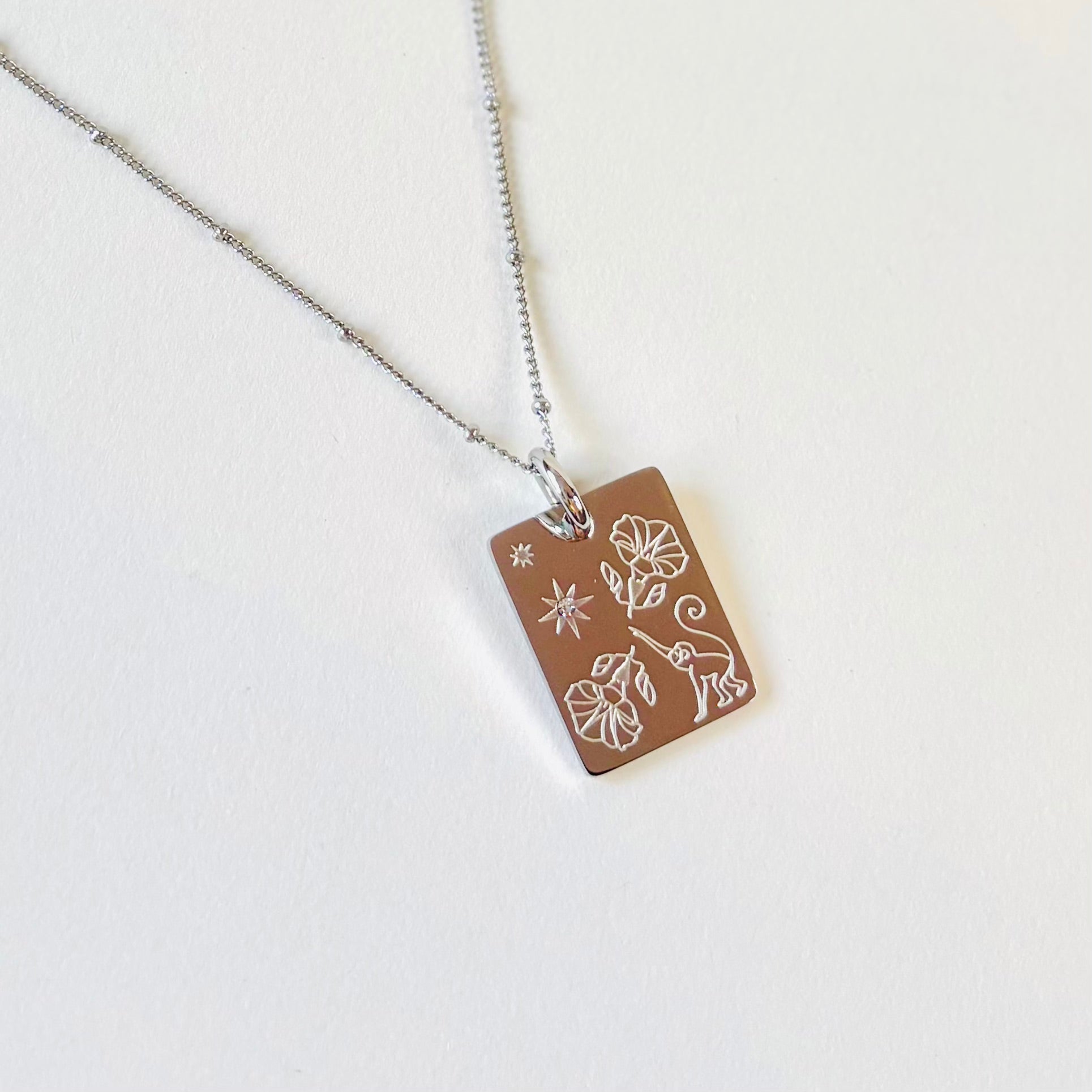Monkey & Morning glory charm necklace