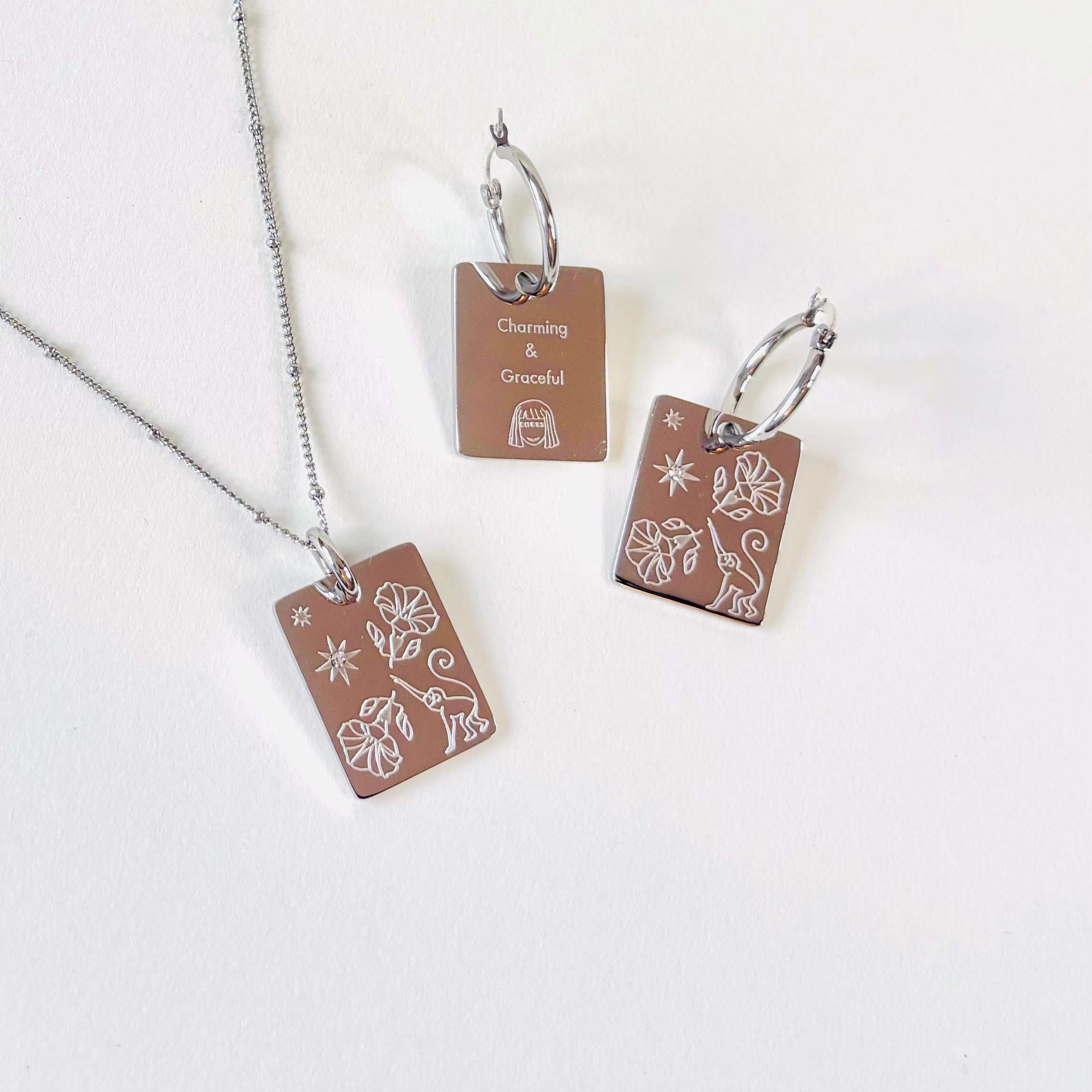 Monkey & Morning glory charm necklace