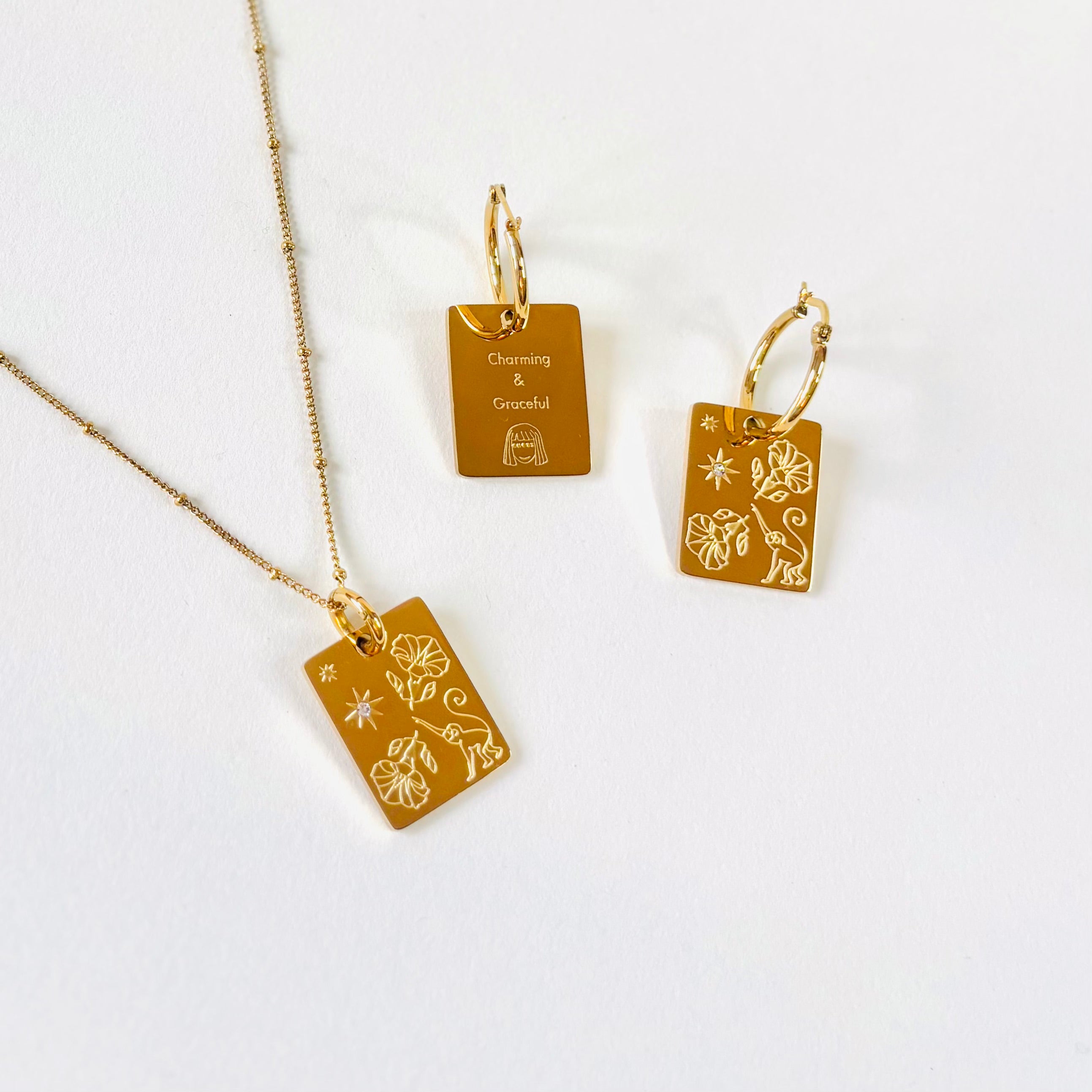 Monkey & Morning glory  charm necklace