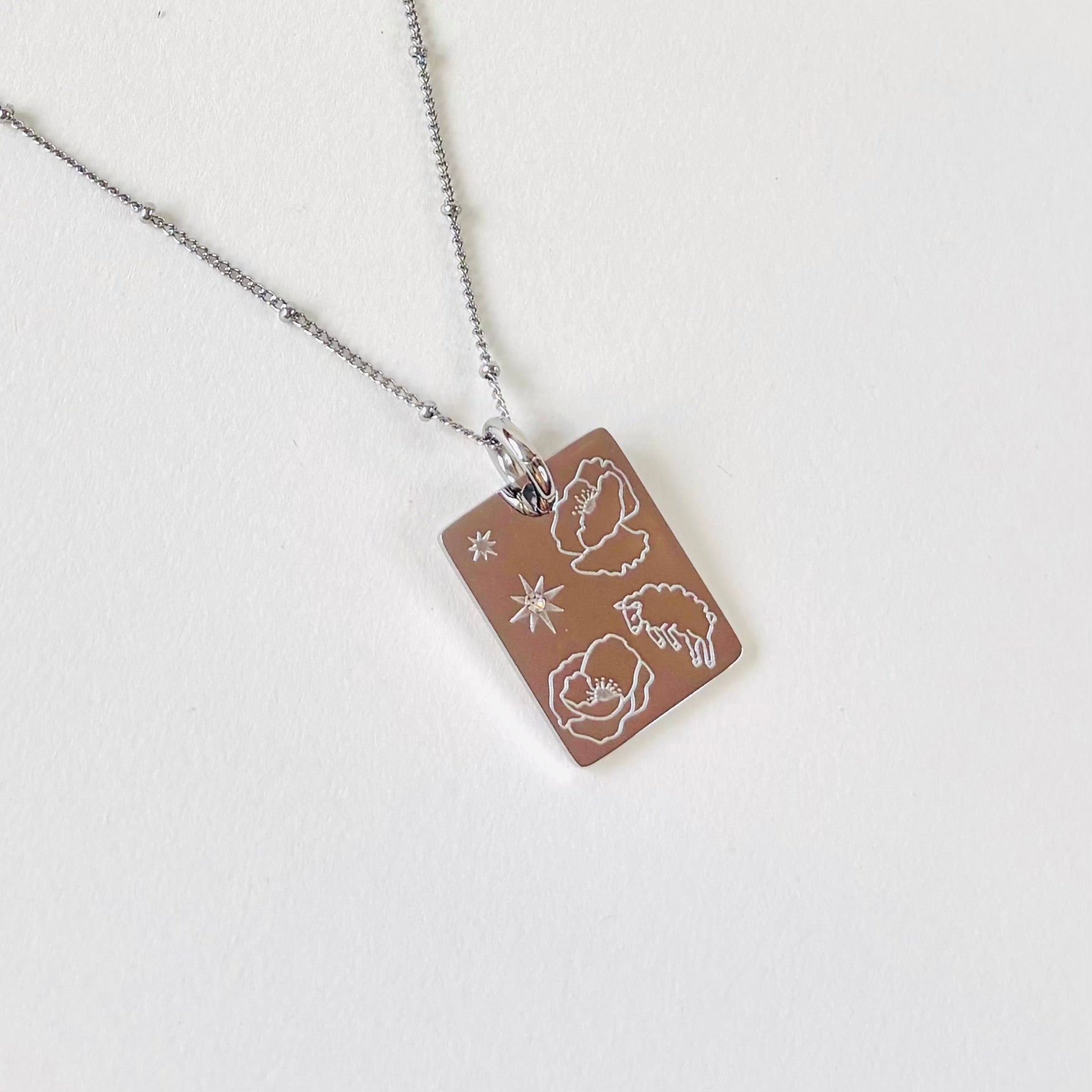Sheep & Poppy charm necklace