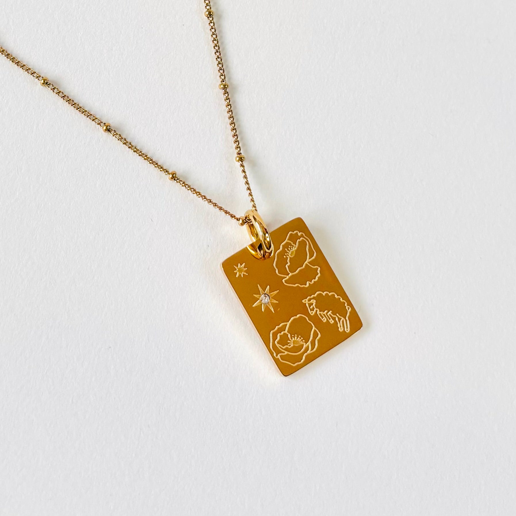 Sheep & Poppy  charm necklace