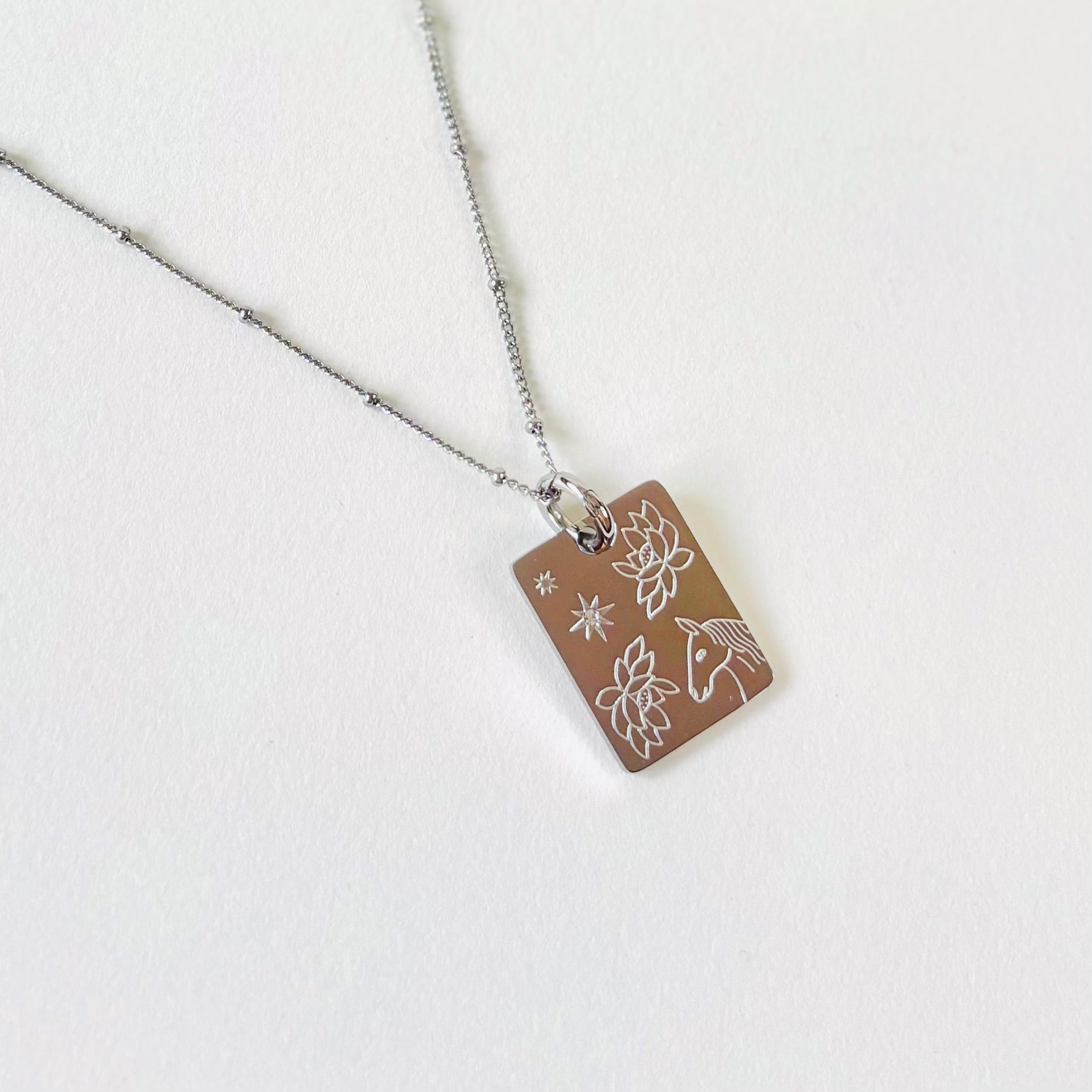 Horse & Water lily charm necklace