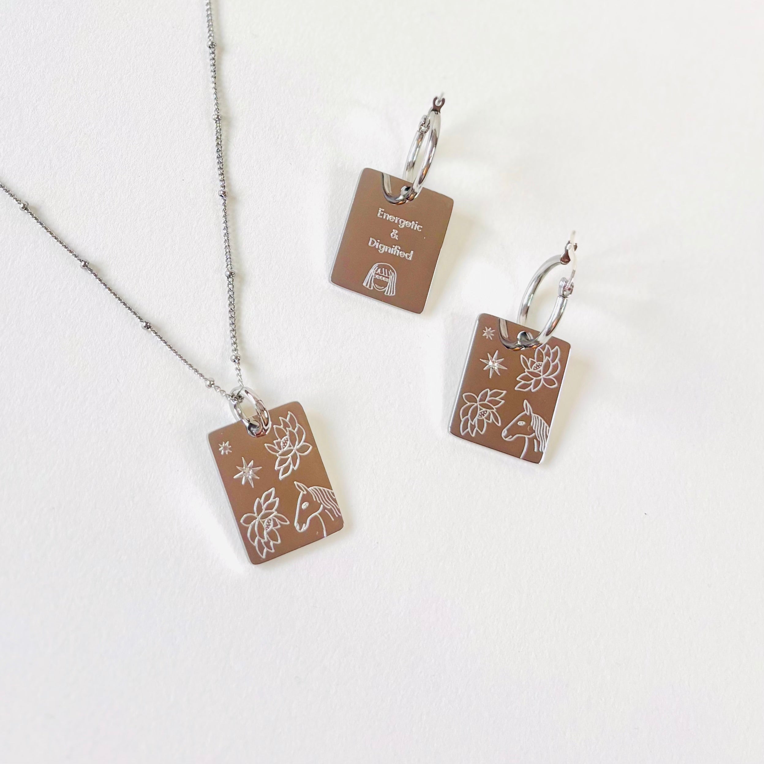 Horse & Water lily charm necklace