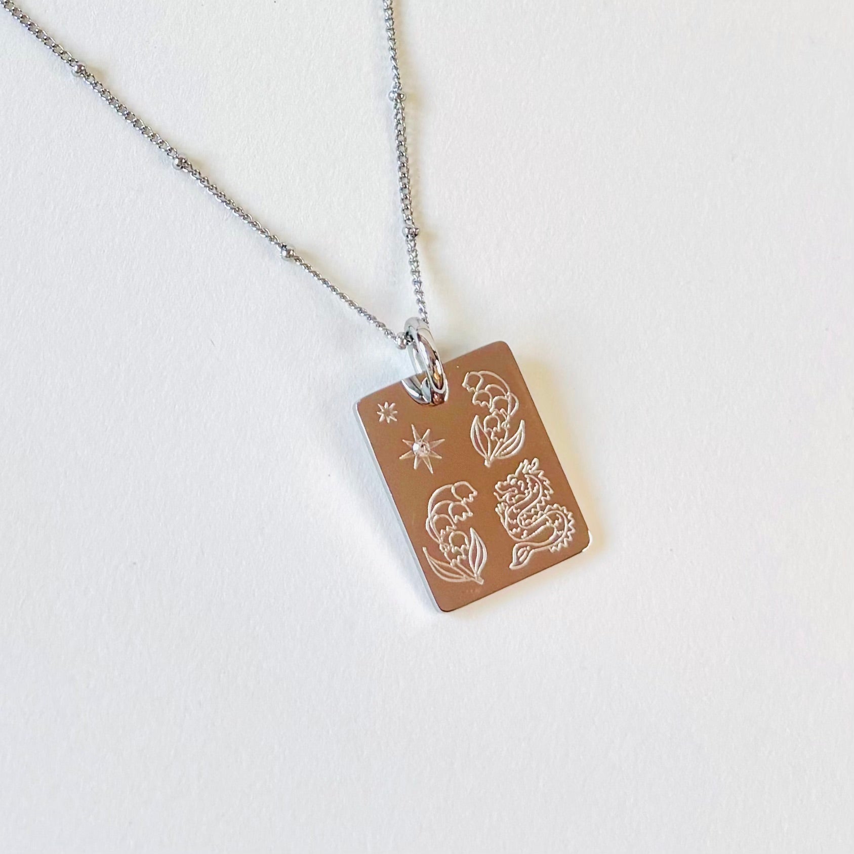 Dragon & Lilly of the valley charm necklace