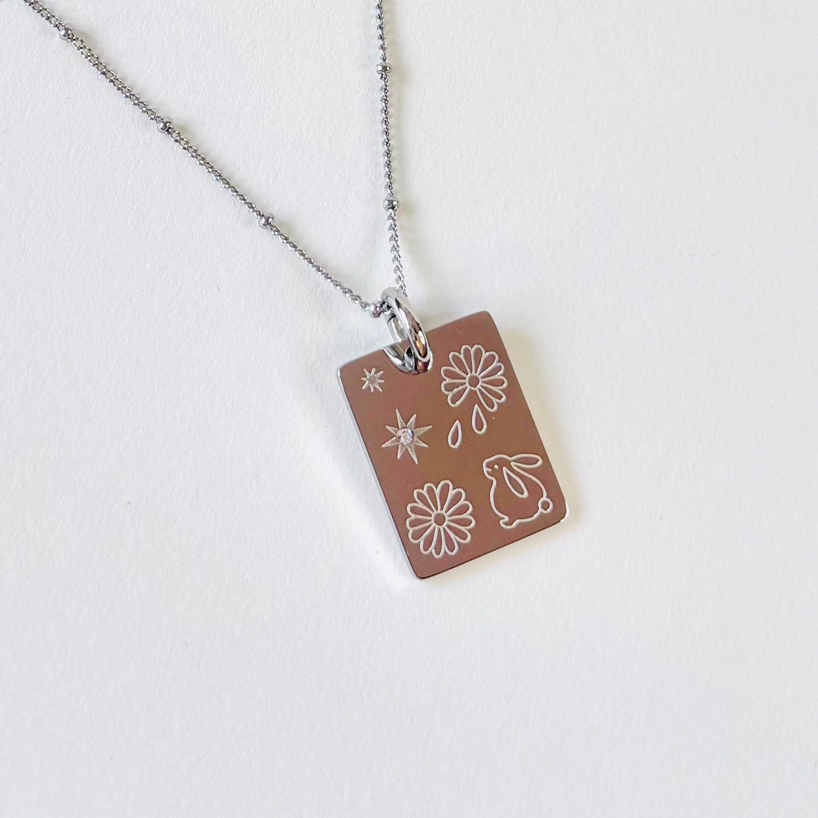Rabbit & Daisy blossom charm necklace