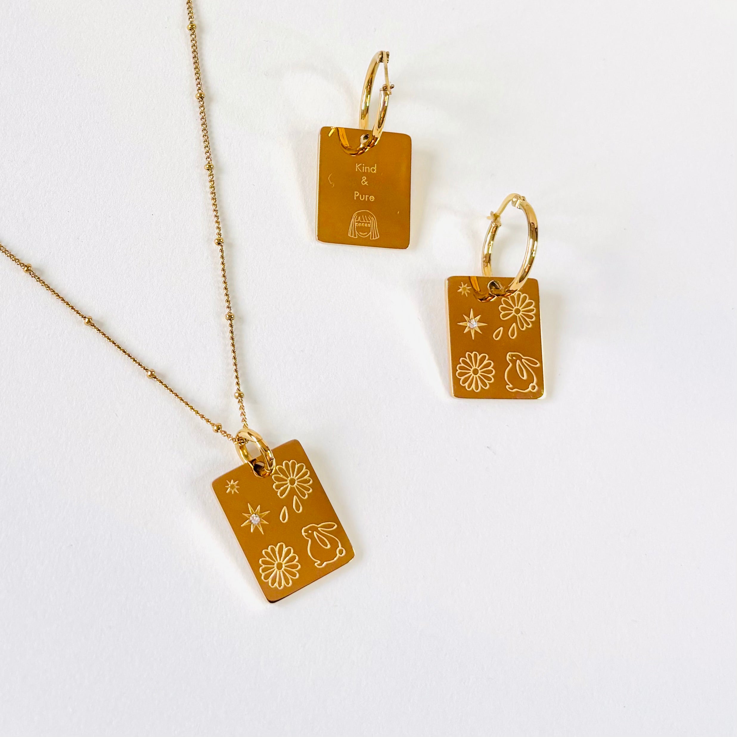 Rabbit & Daisy pendant hoop earrings