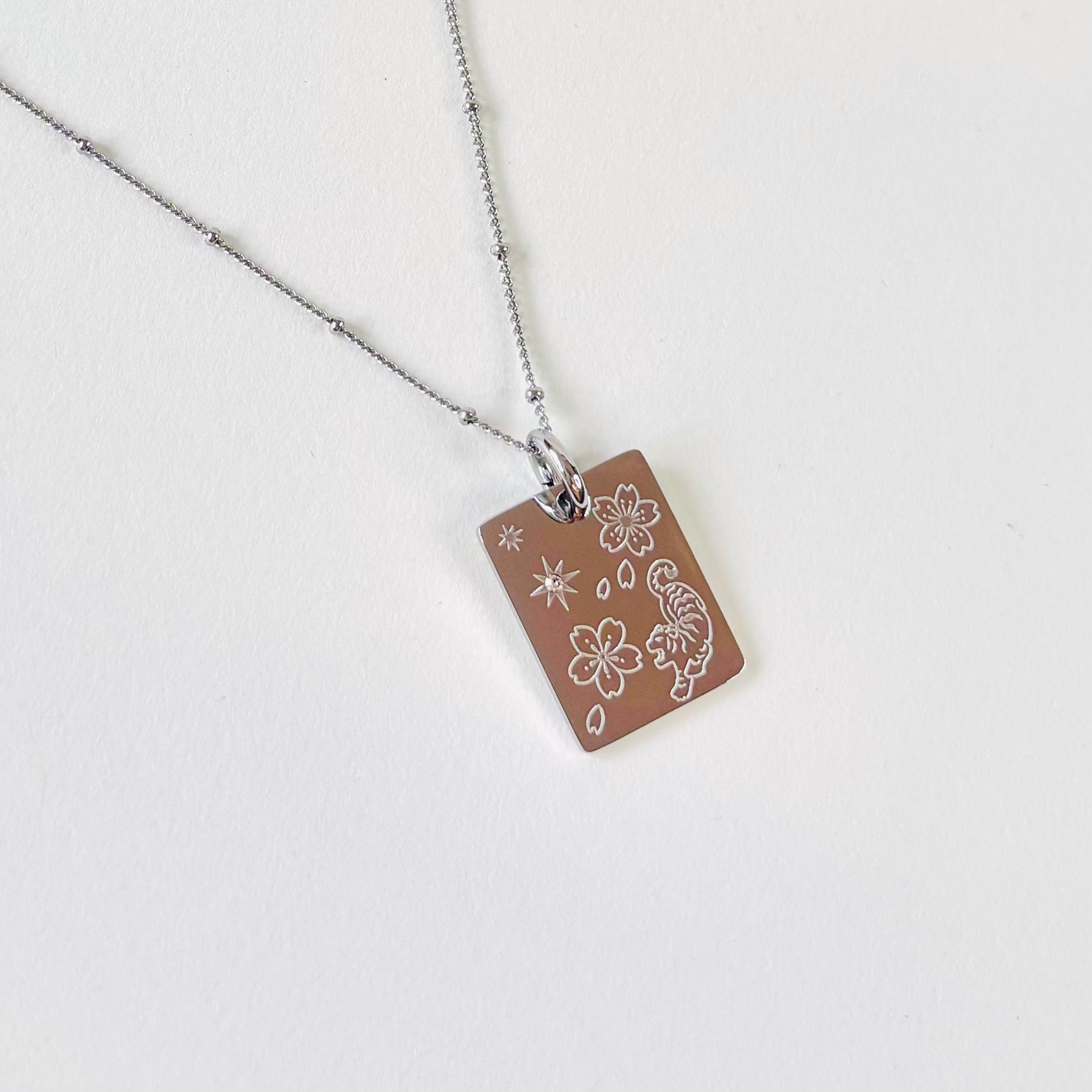 Tiger & Cherry blossom charm necklace