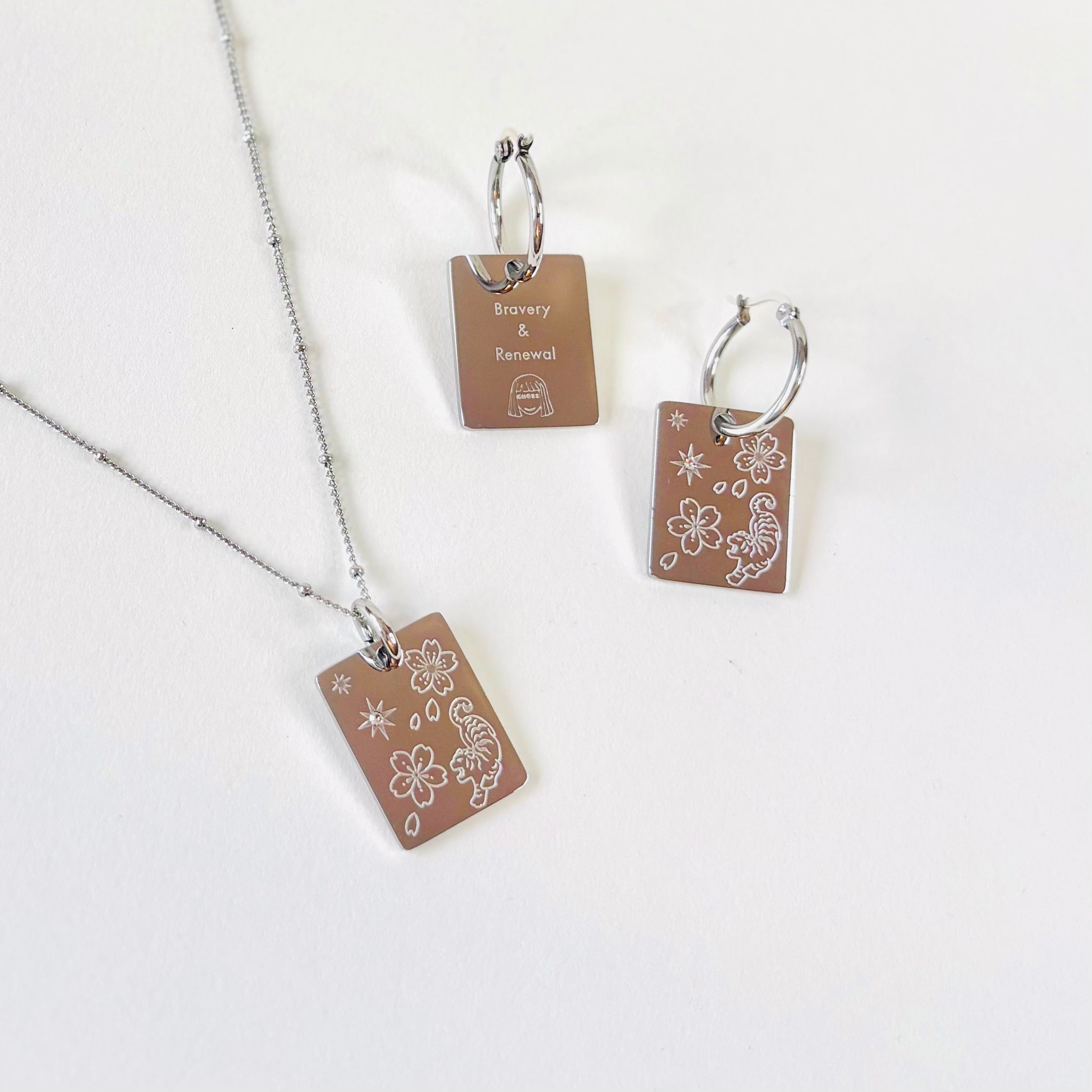 Tiger & Cherry blossom charm necklace