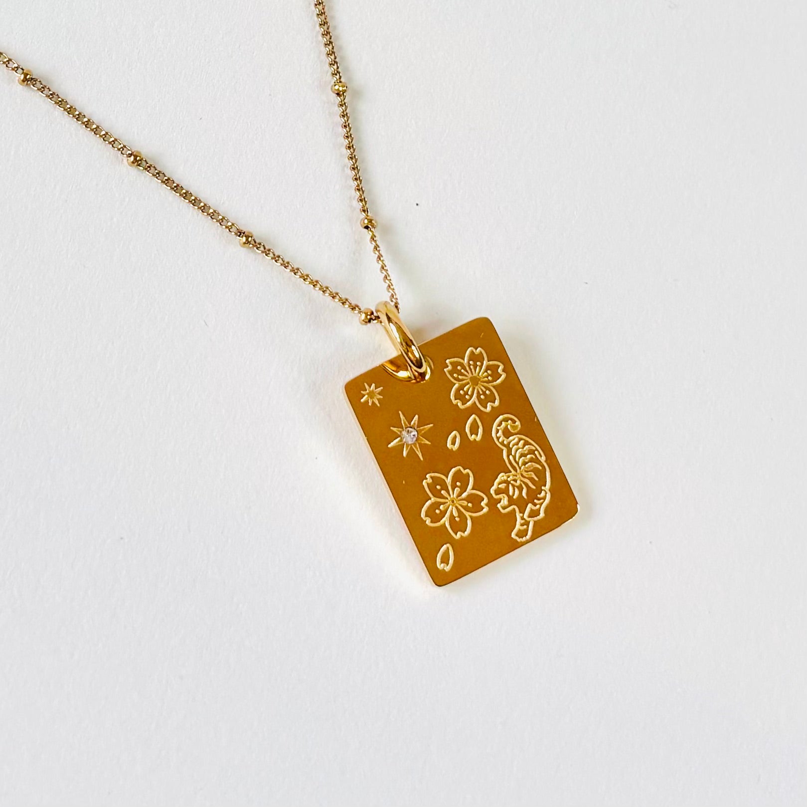Tiger & Cherry blossom charm necklace
