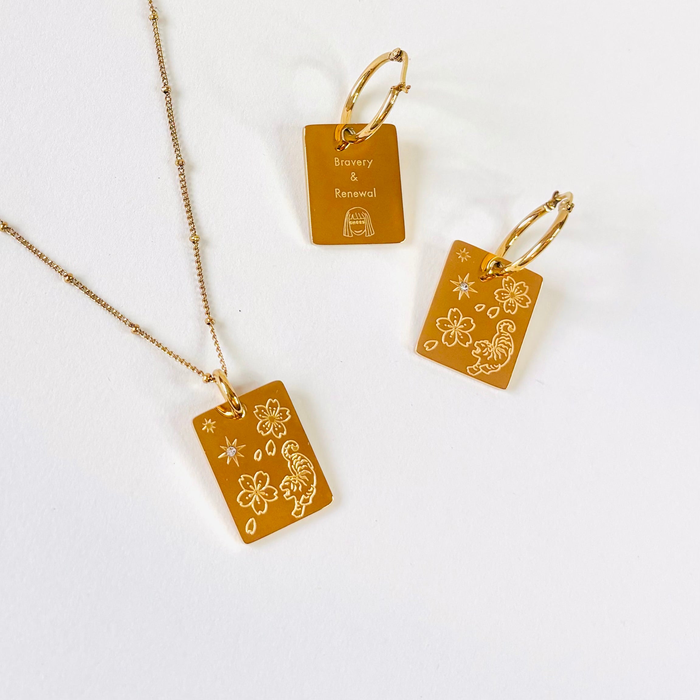 Tiger & Cherry blossom charm necklace