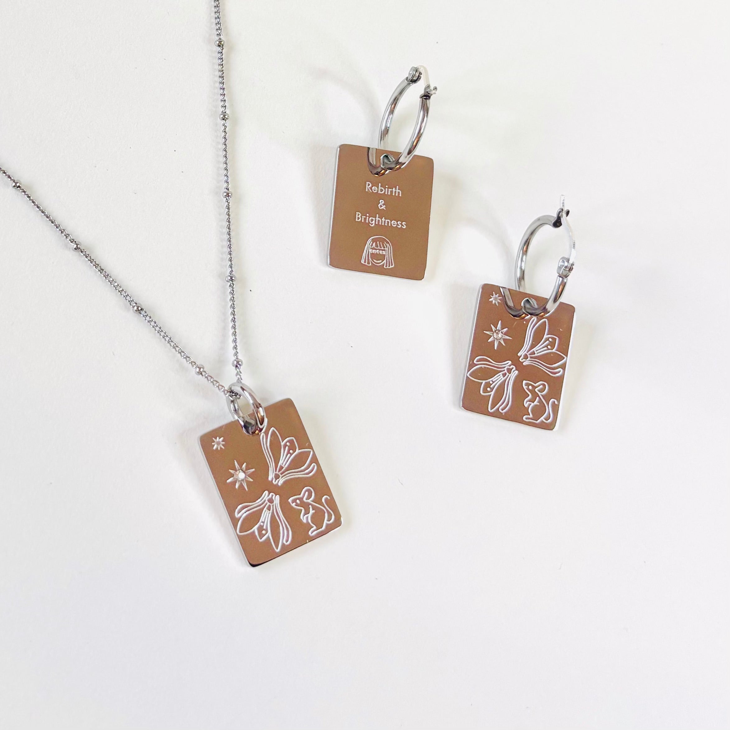 Rat & Snowdrop pendant hoop earrings